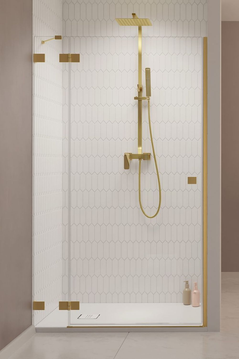 Radaway Essenza Pro Brushed Gold DWJ drzwi prysznicowe 90 cm wnękowe lewe złoty szczotkowany/szkło przezroczyste 10099090-99-01L