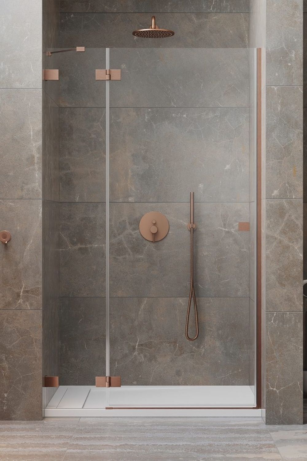 Radaway Essenza Pro Brushed Cooper DWJ drzwi prysznicowe 110 cm wnękowe lewe miedź szczotkowana/szkło przezroczyste 10099110-93-01L