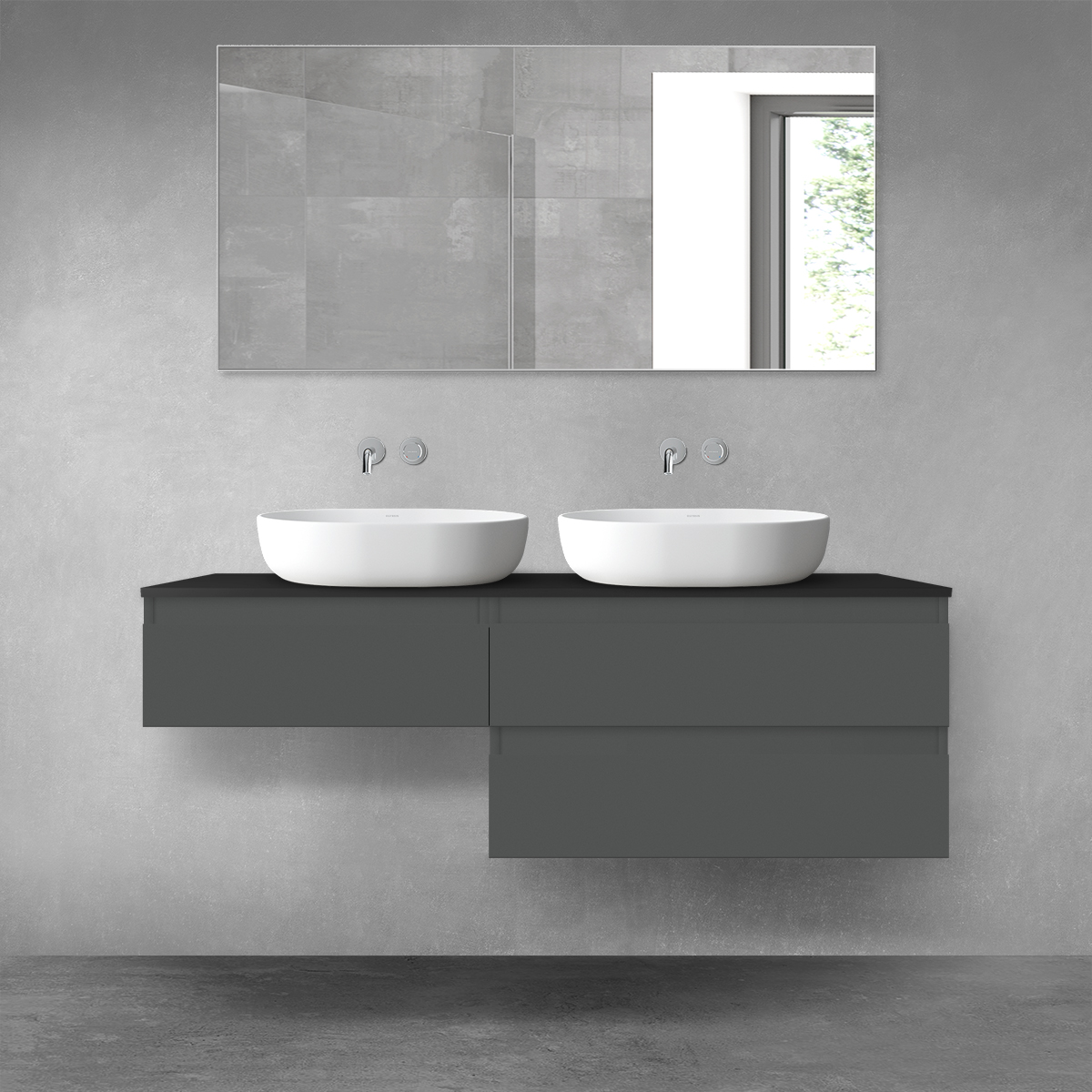 Oltens Vernal zestaw mebli łazienkowych 140 cm z blatem grafit mat/czarny mat 68327400 - Wysyłka w 24h