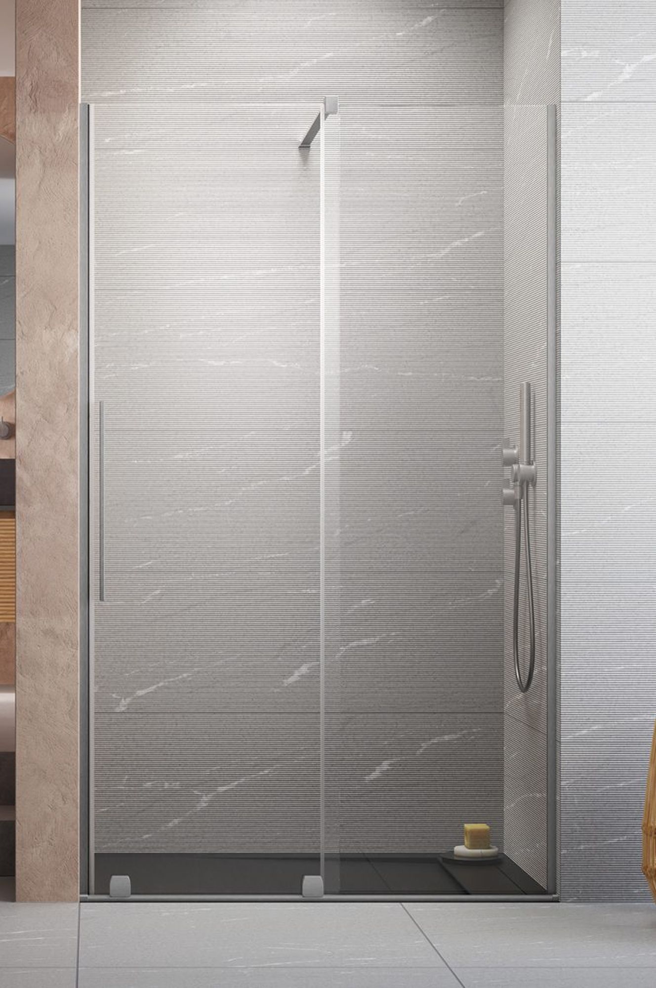 Radaway Furo DWJ drzwi prysznicowe 82,2 cm wnękowe lewe nikiel szczotkowany/szkło przezroczyste 10107822-91-01L