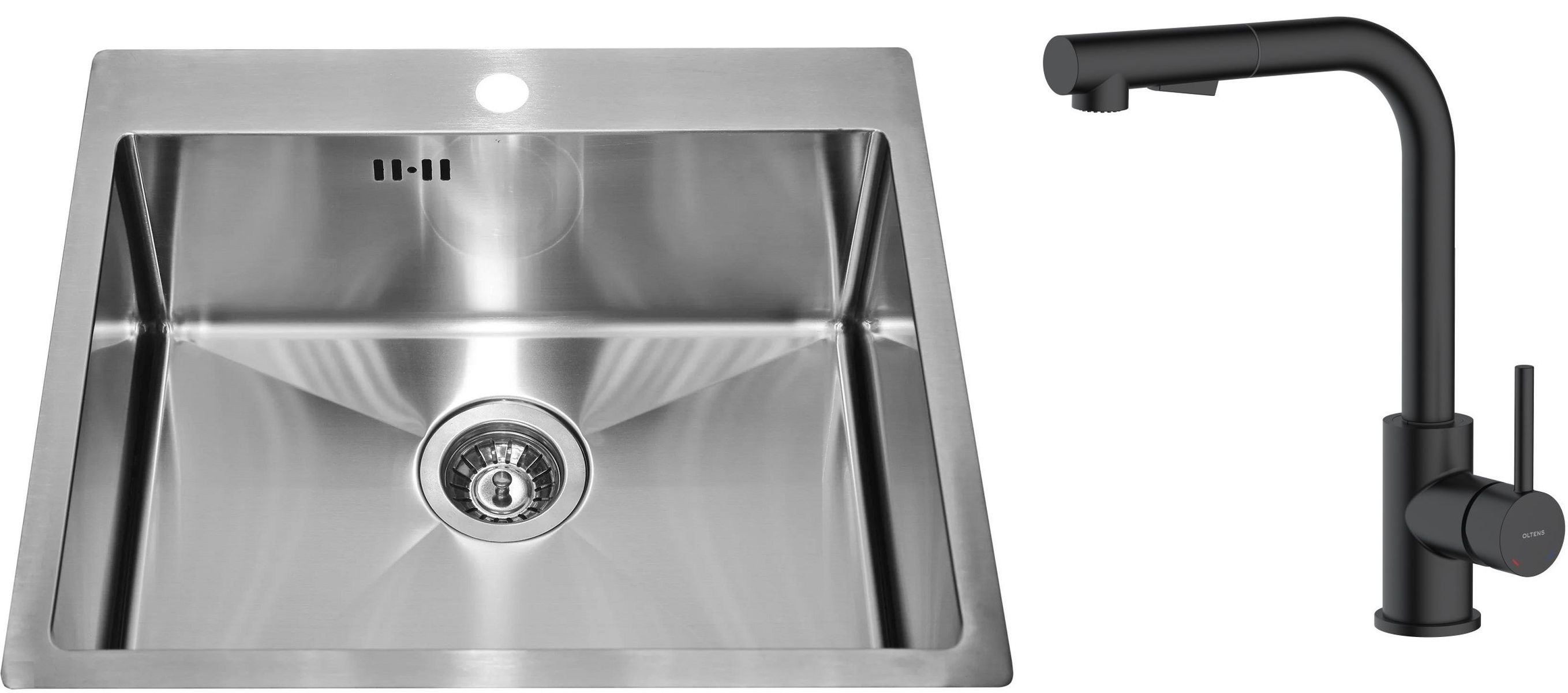 Zestaw Genesis Concept 10 zlewozmywak stalowy 54x48 cm z baterią kuchenną Oltens Myvat satyna/czarny mat (1124382, 35205300) - Wysyłka w 24h