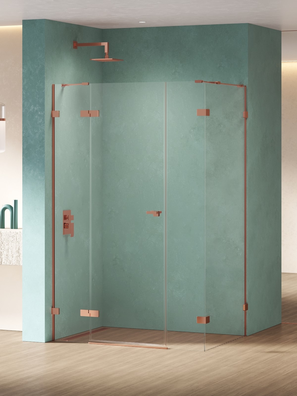 New Trendy Eventa Copper Shine kabina prysznicowa 130x90 cm prostokątna lewa miedź połysk/szkło przezroczyste EXK-6463