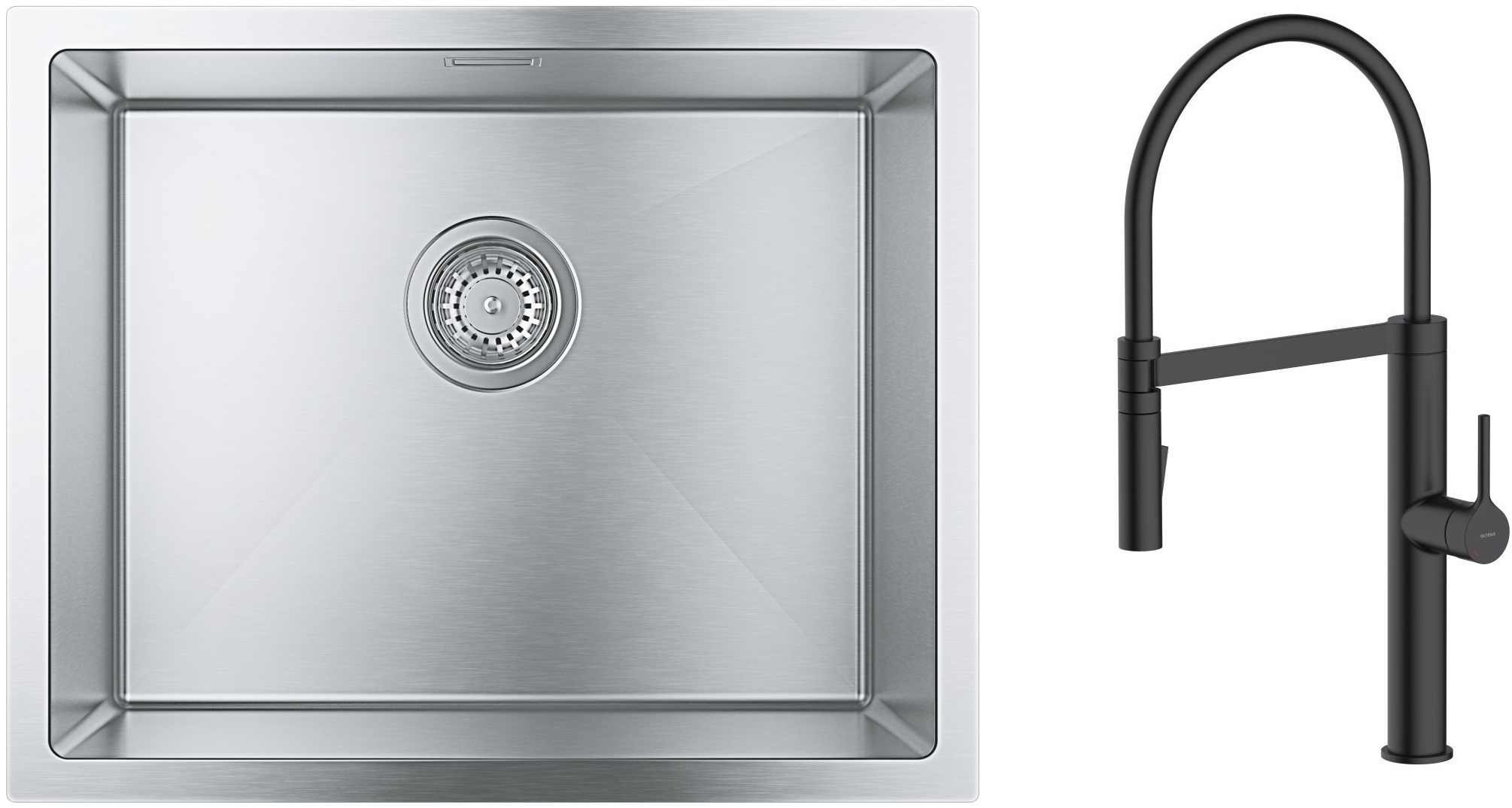 Zestaw Grohe K700 zlewozmywak 55x45 cm z baterią kuchenną Oltens Borga stal szlachetna/czarny mat (35207300, 31726SD0) - Wysyłka w 24h