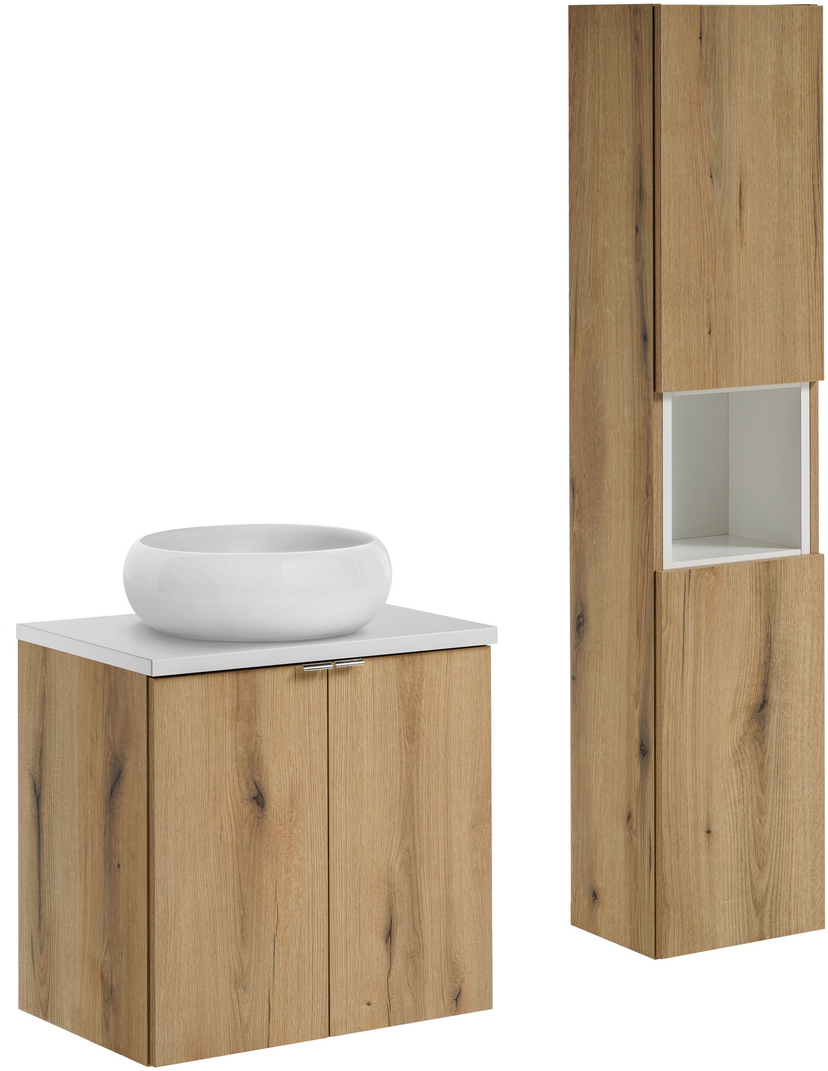 Zestaw meblowy Nova Oak szafka podumywalkowa 60 cm z blatem, umywalką i i szafką boczną SET-NOA B WHITE 60CM D UN WIKI SW HC