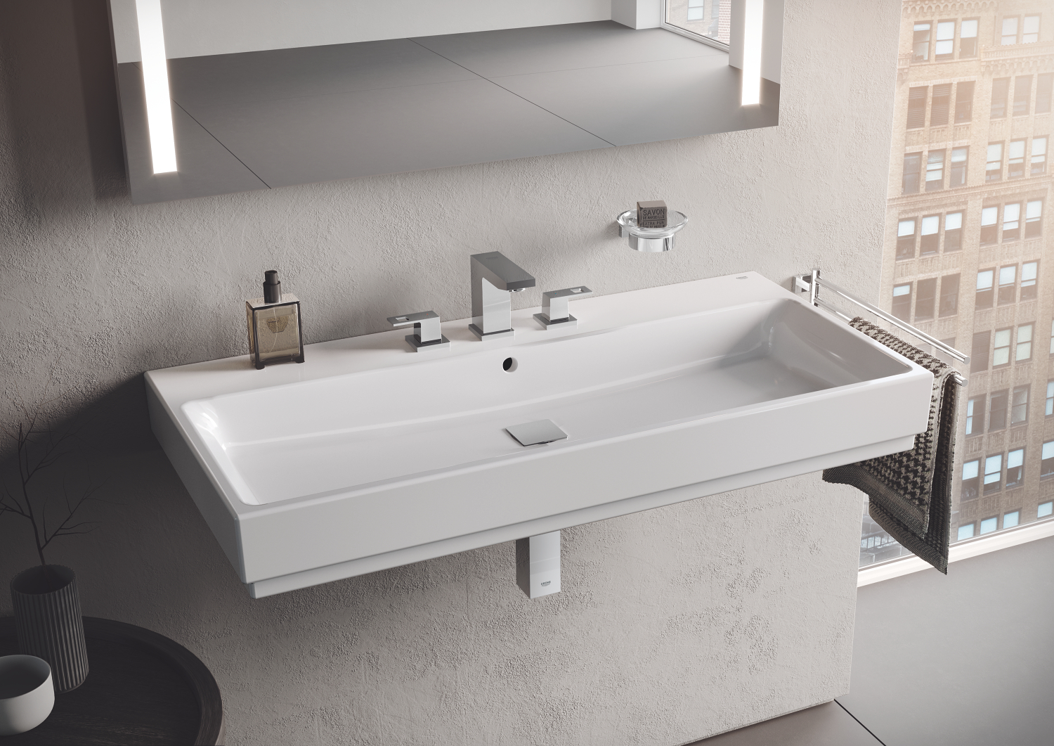 Grohe Essentials Cube mydelniczka z uchwytem chrom/szkło przezroczyste 40754001