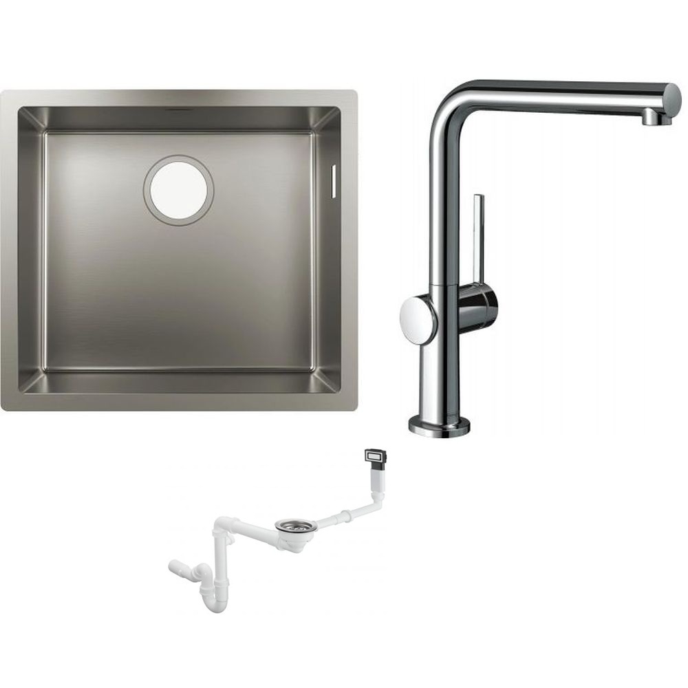 Zestaw Hansgrohe S719-U500 zlewozmywak stalowy z baterią kuchenną Talis chrom i syfon (43427800, 72840000, 43921800)