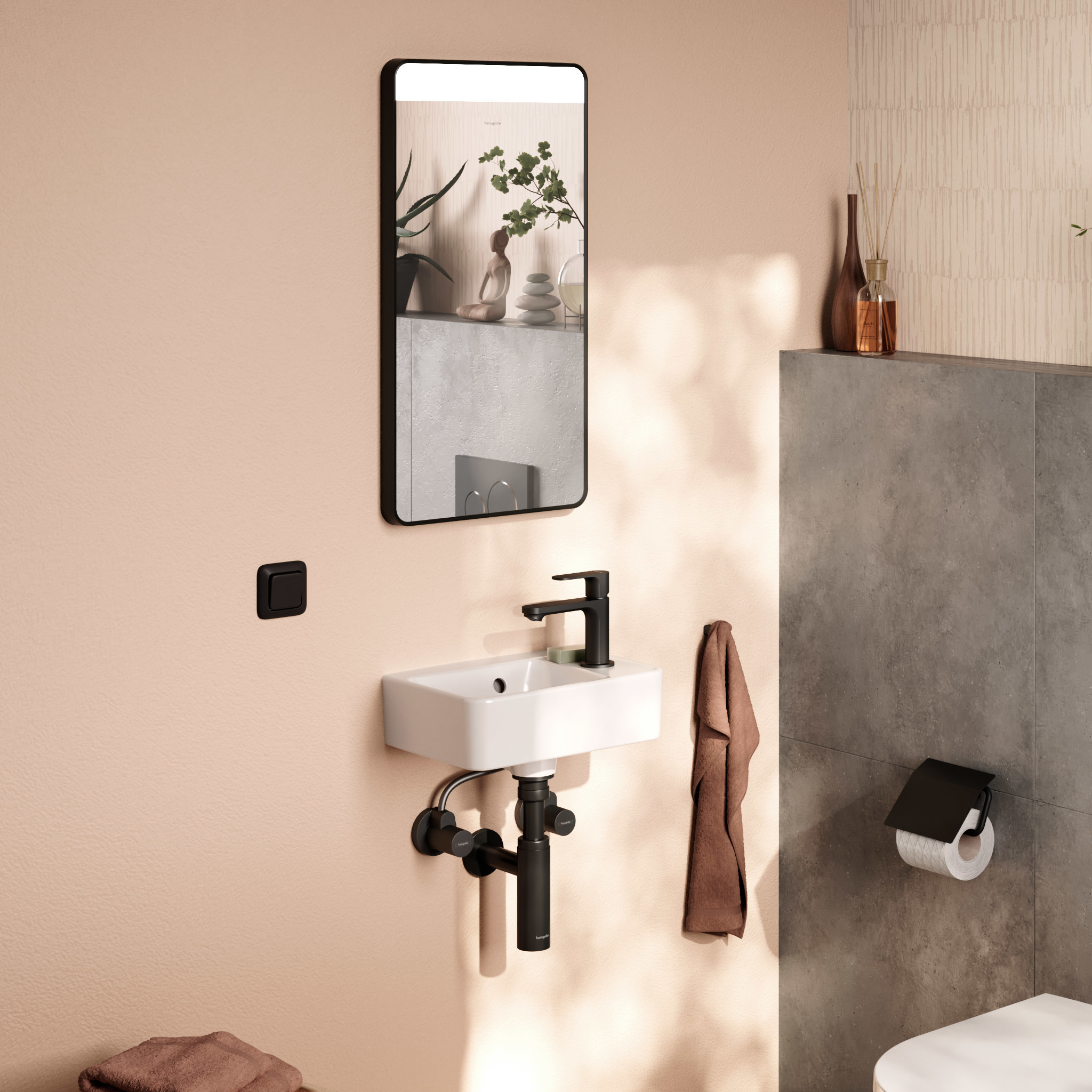 Hansgrohe Xarita Lite Q lustro 36x70 cm prostokątne z oświetleniem czarny mat 54955670