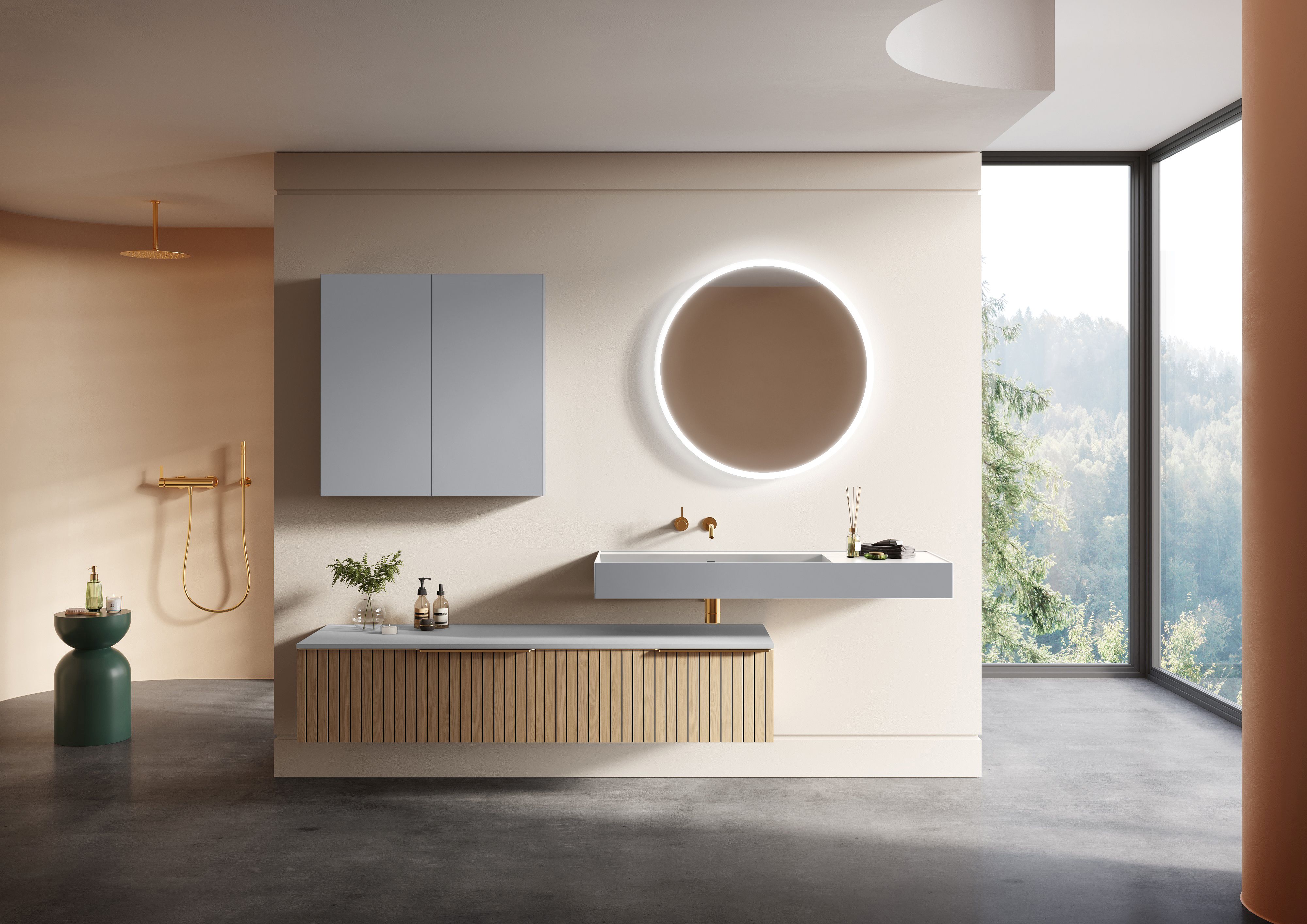 Elita Level umywalka 120,5x45,5 cm prostokątna ścienna lewa white/stone matt RE041461236040