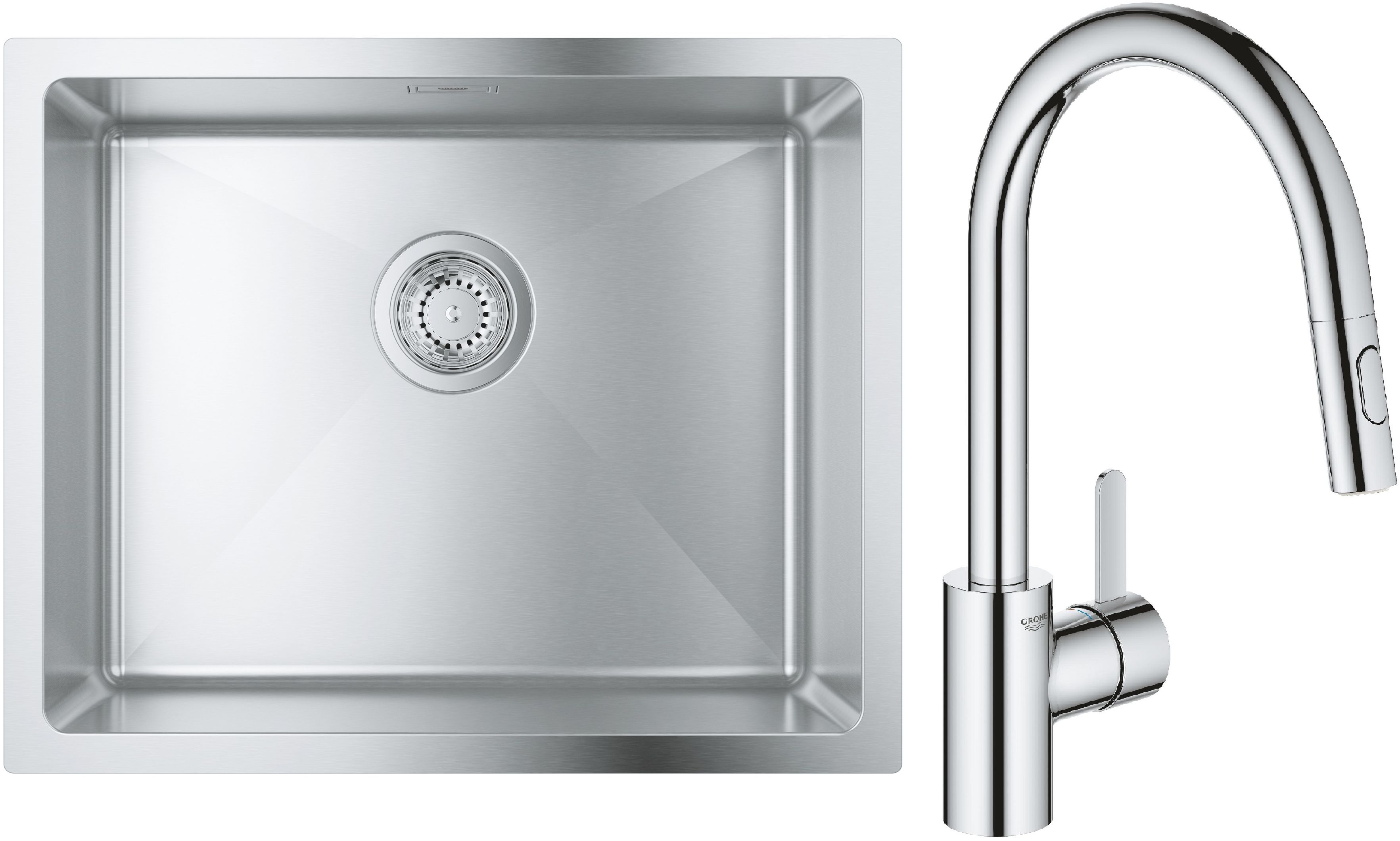 Zestaw Grohe K700 zlewozmywak stalowy 50x40 cm z baterią kuchenną Eurosmart Cosmopolitan (31574SD1, 31481001) - Wysyłka w 24h