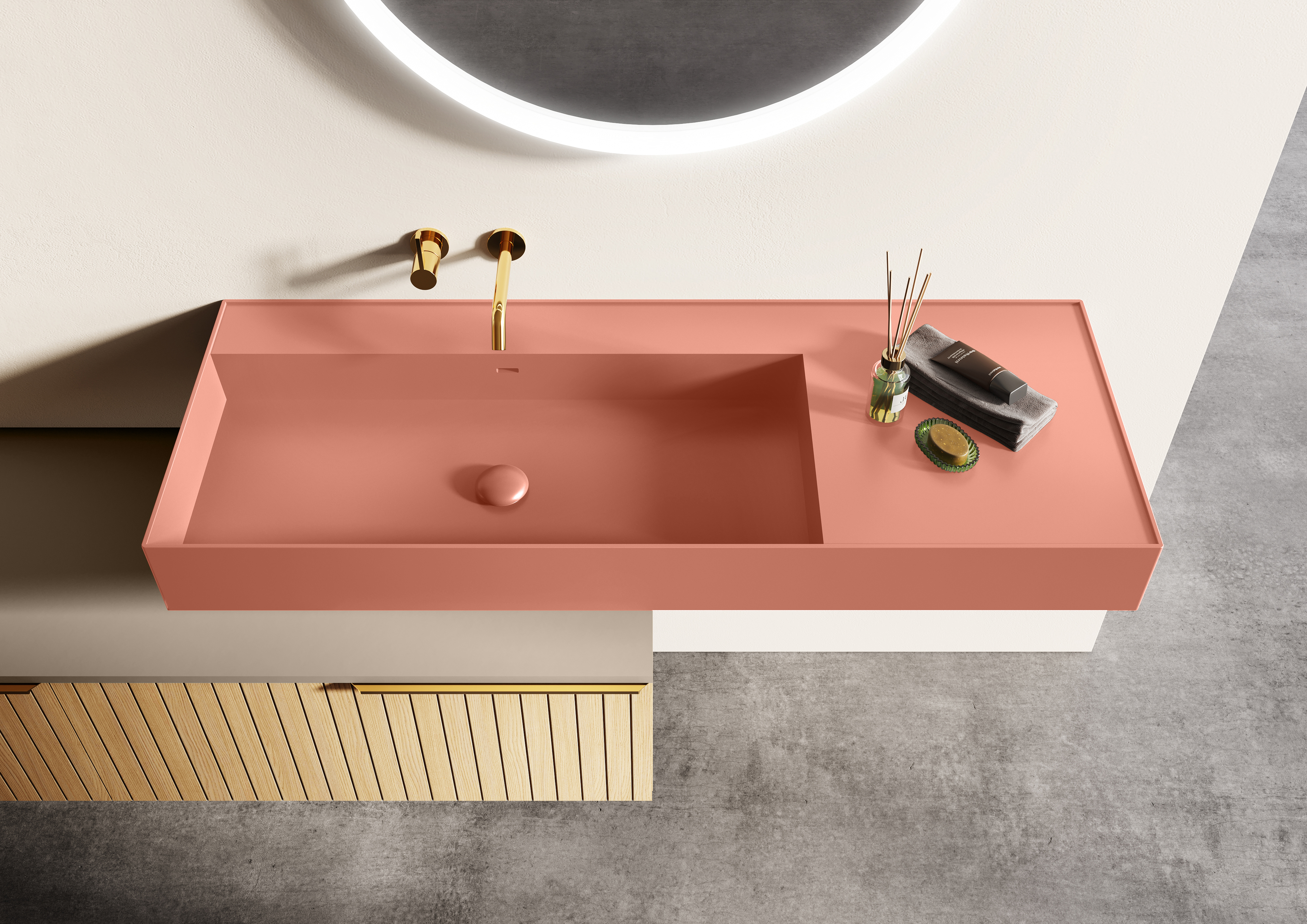 Elita Level umywalka 120,5x45,5 cm prostokątna ścienna lewa terra pink matt RE041461196600