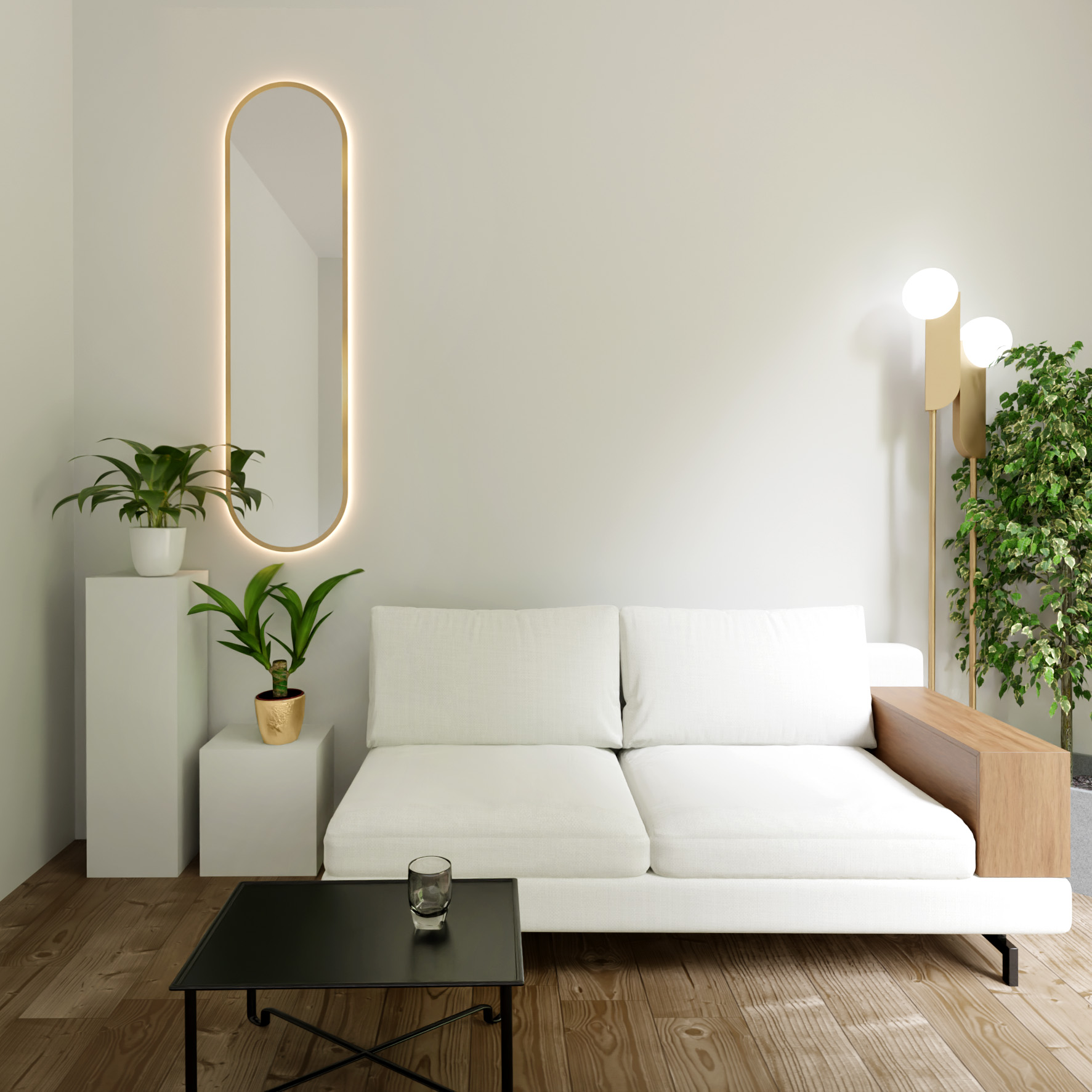 Baltica Design Tiny Border Pastille lustro 155x40 cm z oświetleniem LED złote barwa światła ciepła