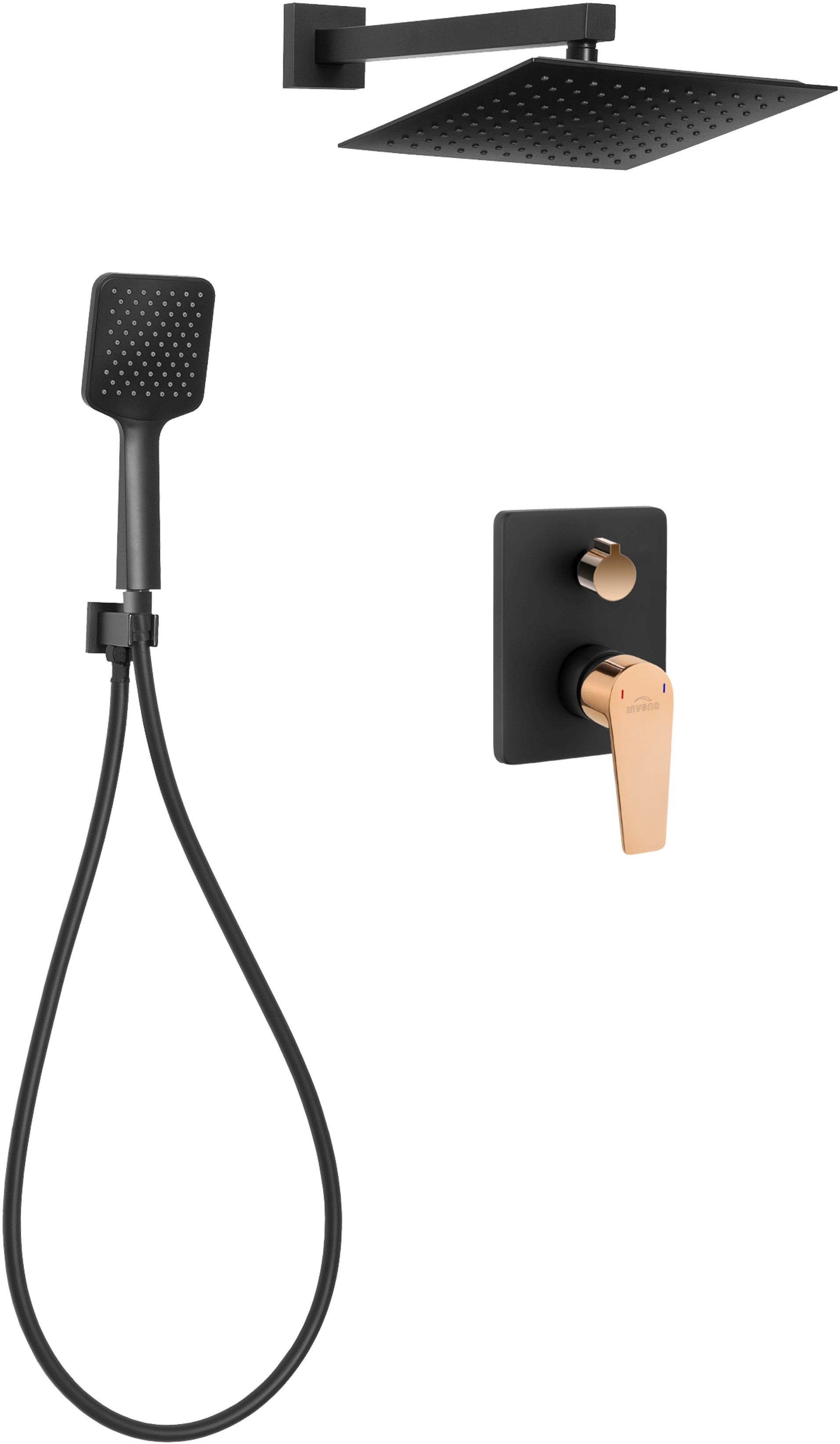 Invena Midnight zestaw prysznicowy podtynkowy z deszczownicą czarny mat/różowe złoto BS-35-014