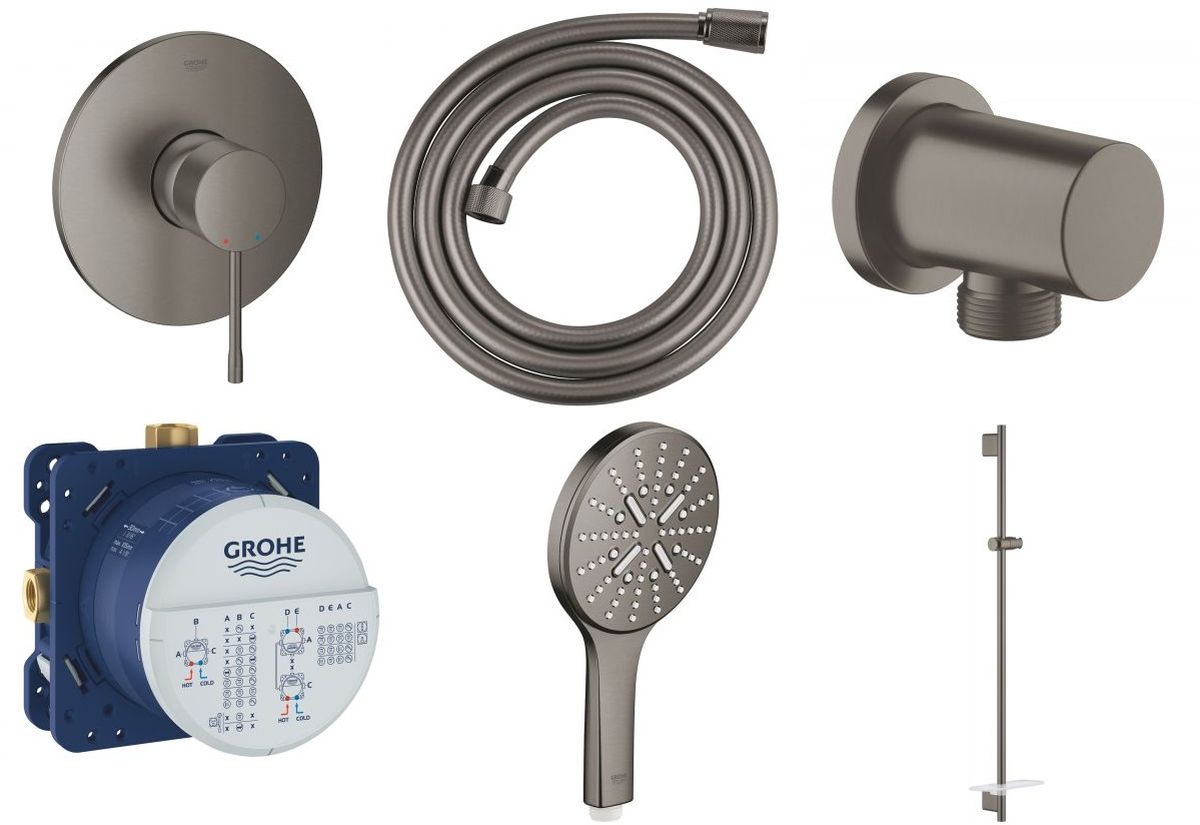 Zestaw Grohe Essence bateria podtynkowa z zestawem prysznicowym grafit (24057AL1, 28388A00, 27057AL0, 35600000, 26603AL0, 26574AL0)