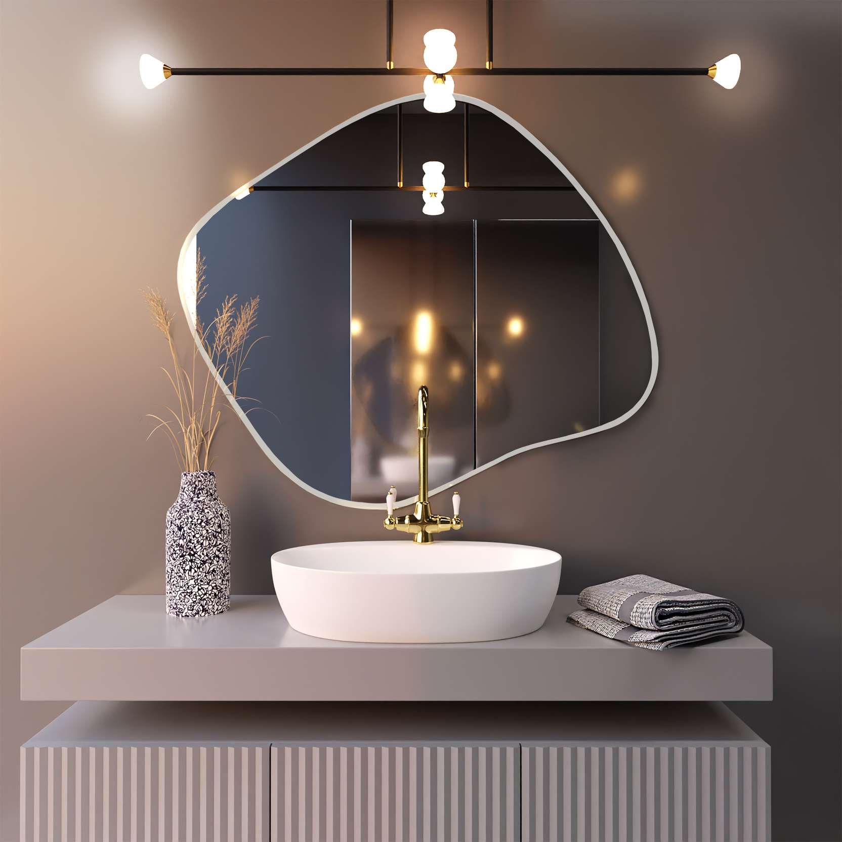 Smartwoods Tiny Borderbright Stain III lustro 80x70 cm z oświetleniem LED białe barwa światła ciepła
