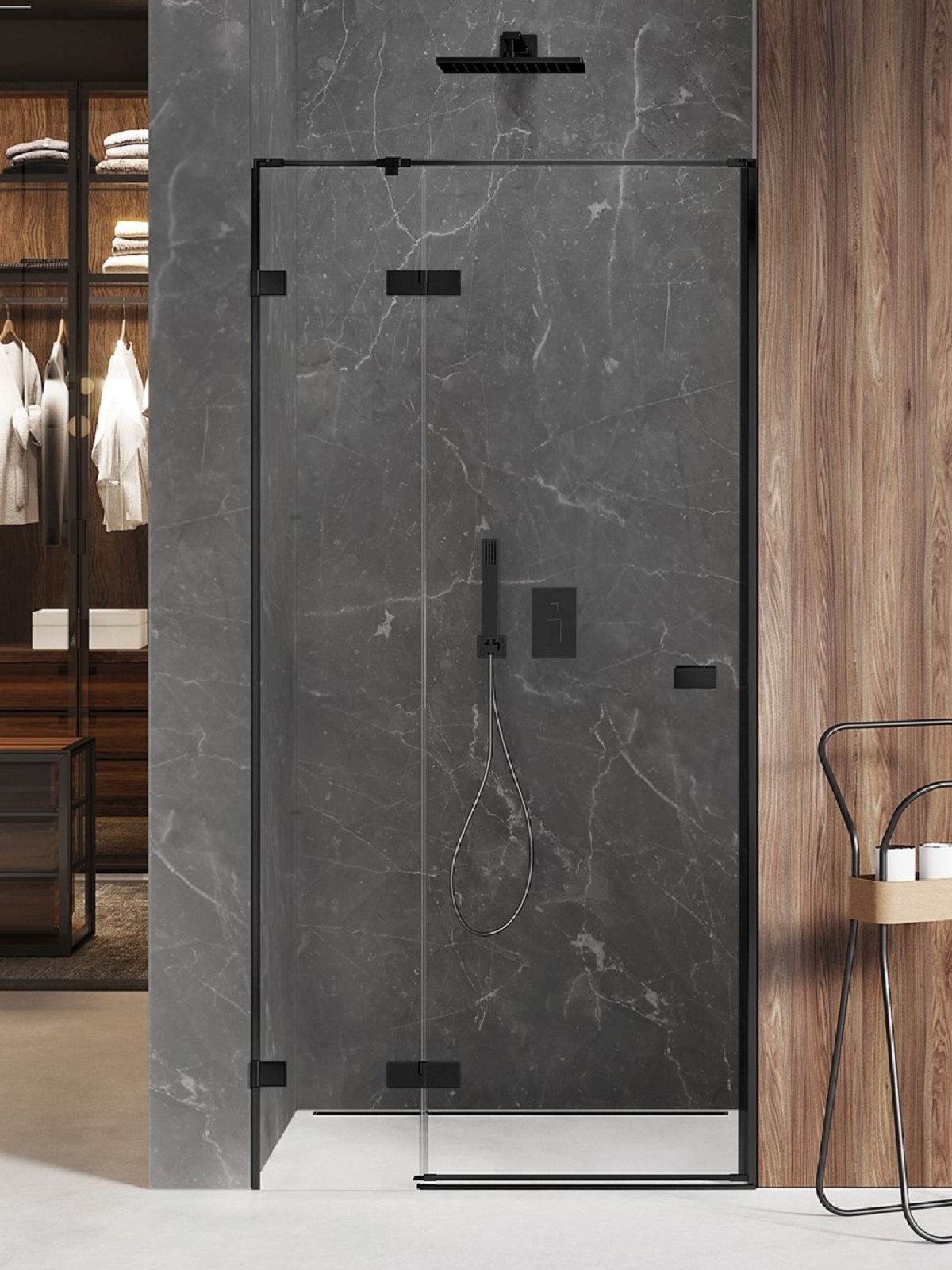 New Trendy Avexa Black drzwi prysznicowe 100 cm uchylne lewe czarny mat/szkło przezroczyste EXK-1550
