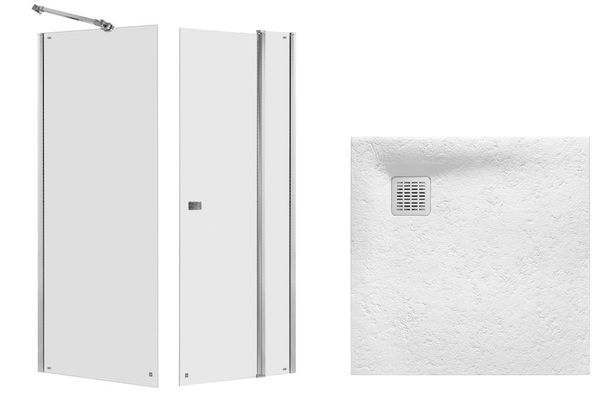 Zestaw Roca Capital kabina prysznicowa 90x90 cm kwadratowa MaxiClean z brodzikiem Terran biały (AM4609012M, AM4409012M, AP10338438401100)