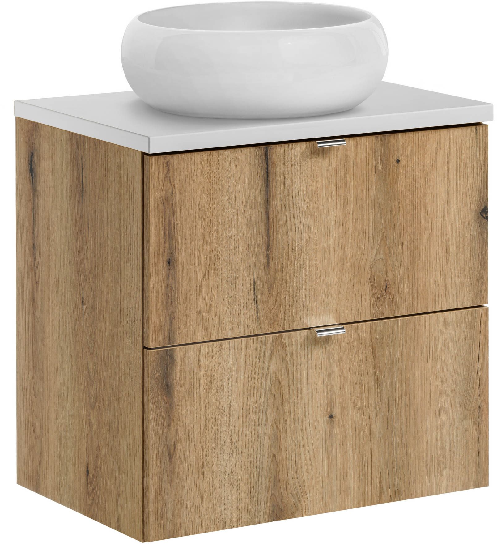 Zestaw meblowy Nova Oak szafka podumywalkowa 60 cm dąb z blatem białym i umywalką nablatową Wiki SET-NOA B WHITE 60CM S UN WIKI SW