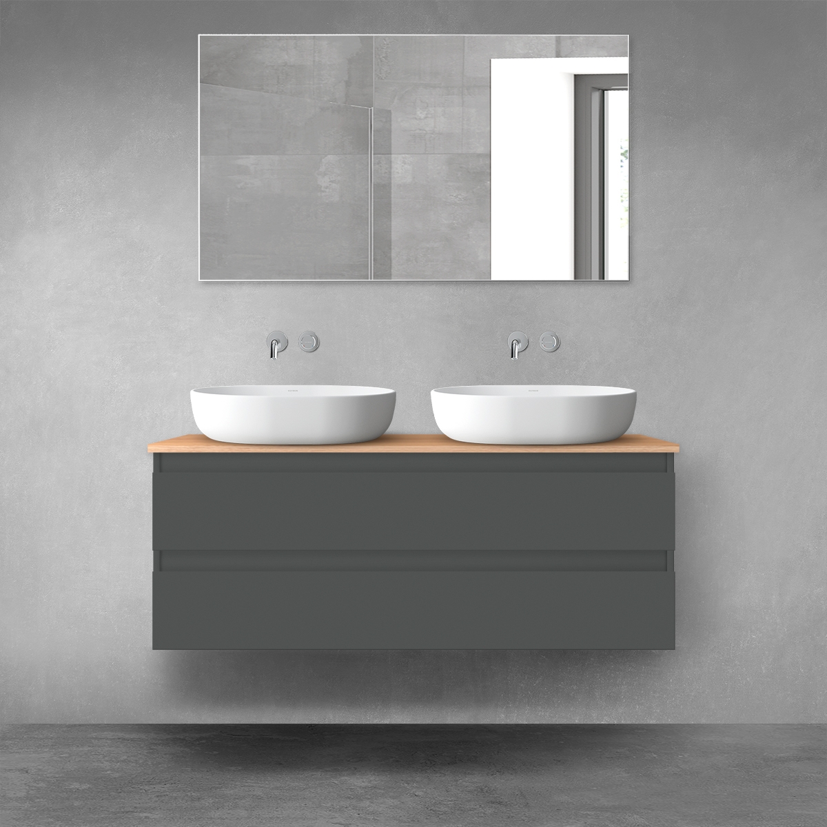 Oltens Vernal szafka 120 cm podumywalkowa wisząca z blatem grafit mat/dąb 68467400 - Wysyłka w 24h