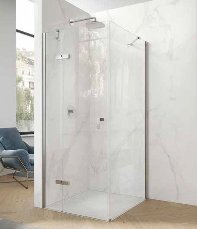 Hüppe Aura pure 4-kąt drzwi prysznicowe 80 cm lewe srebrny połysk/szkło przezroczyste Anti-Plaque AP0002.069.322