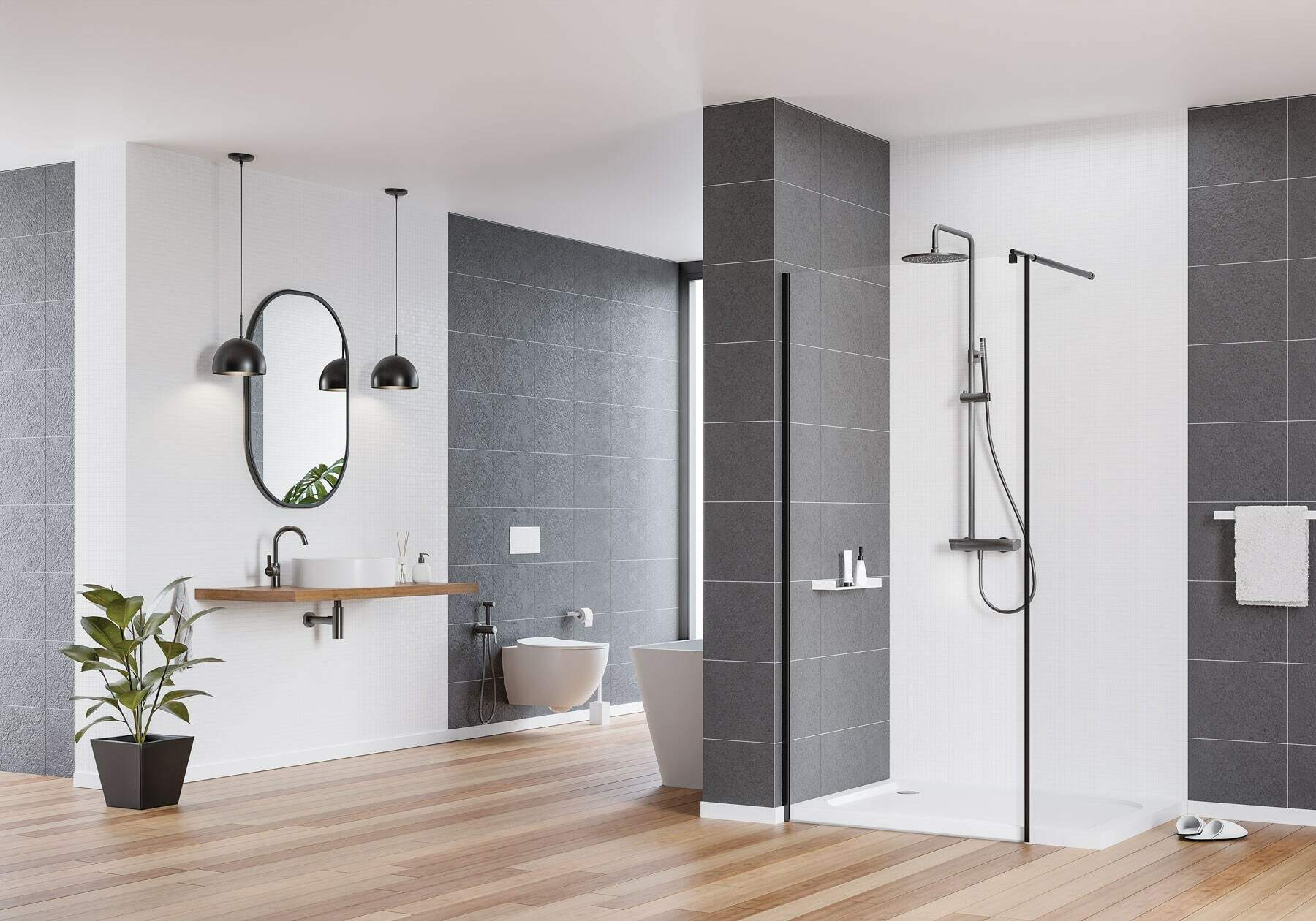 Deante Kerria Plus ścianka prysznicowa walk-in 80 cm czarny mat/szkło przezroczyste KTS_N38P - Wysyłka w 24h