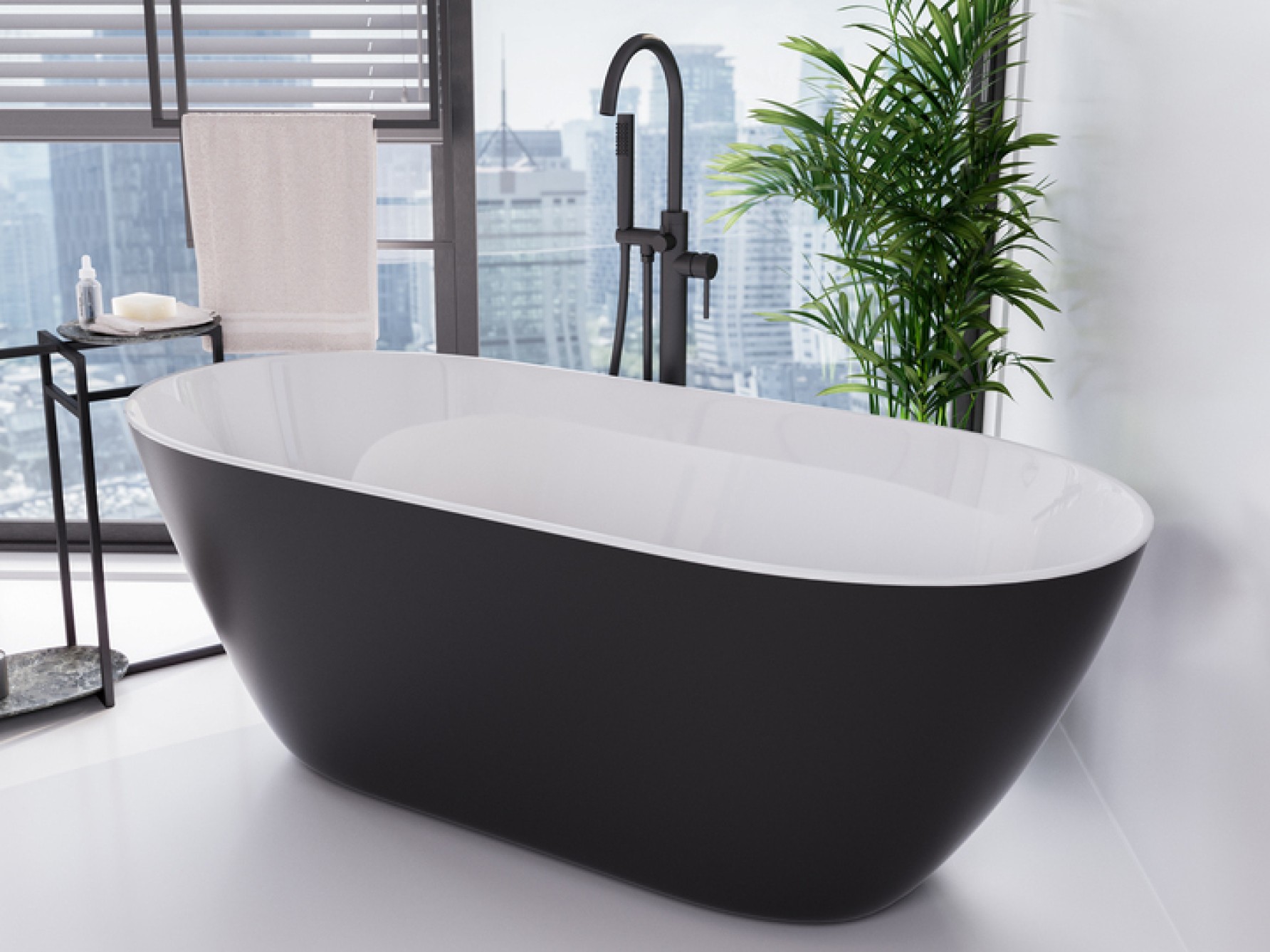 Besco Moya Black & White wanna wolnostojąca 160x68 cm owalna biały/czarny/chrom #WMD-160-MWC