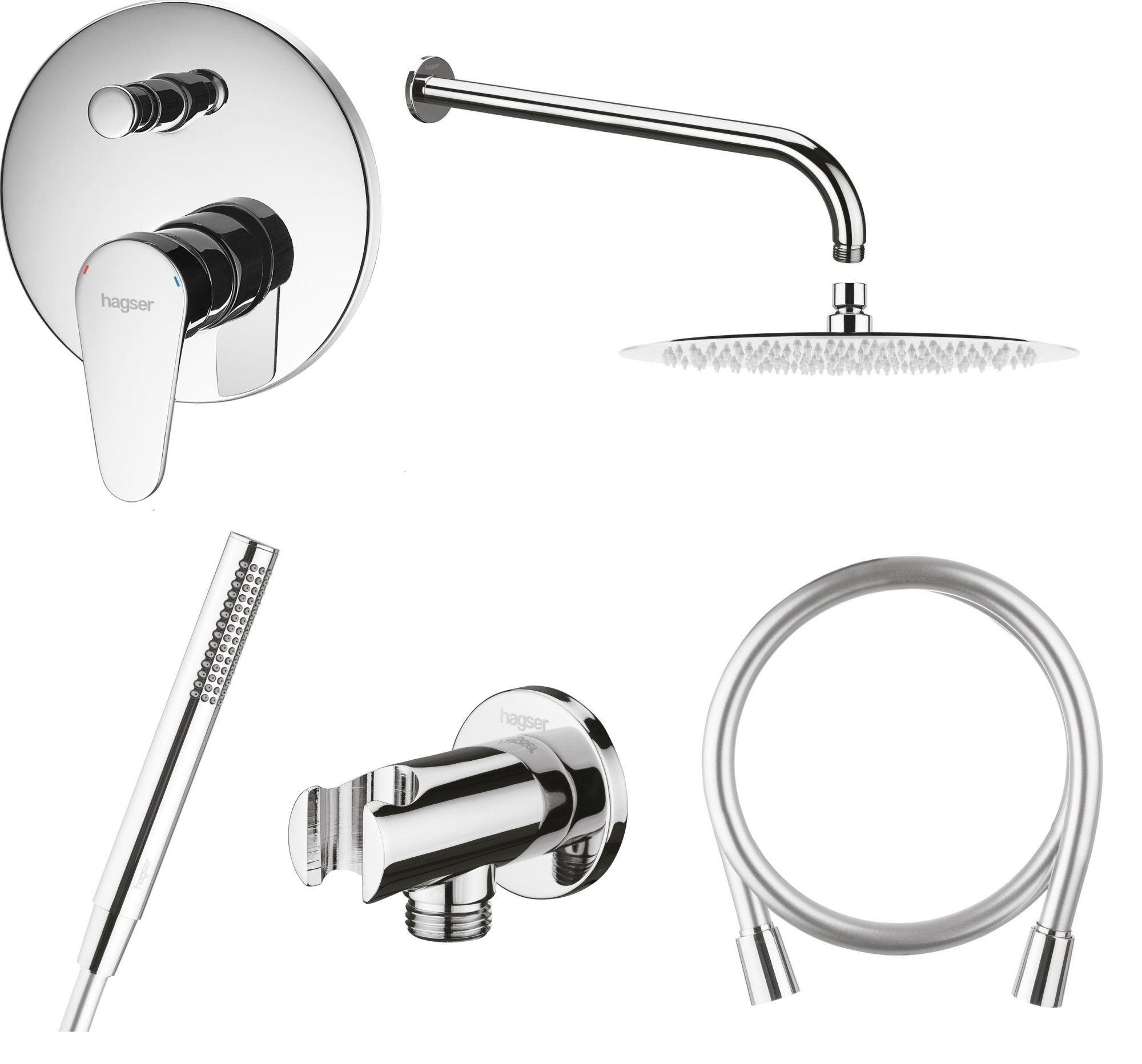 Zestaw Hagser Della bateria podtynkowa z deszczownicą 30 cm Mila i kompletem prysznicowym Mia chrom HGR22000036 - Wysyłka w 24h