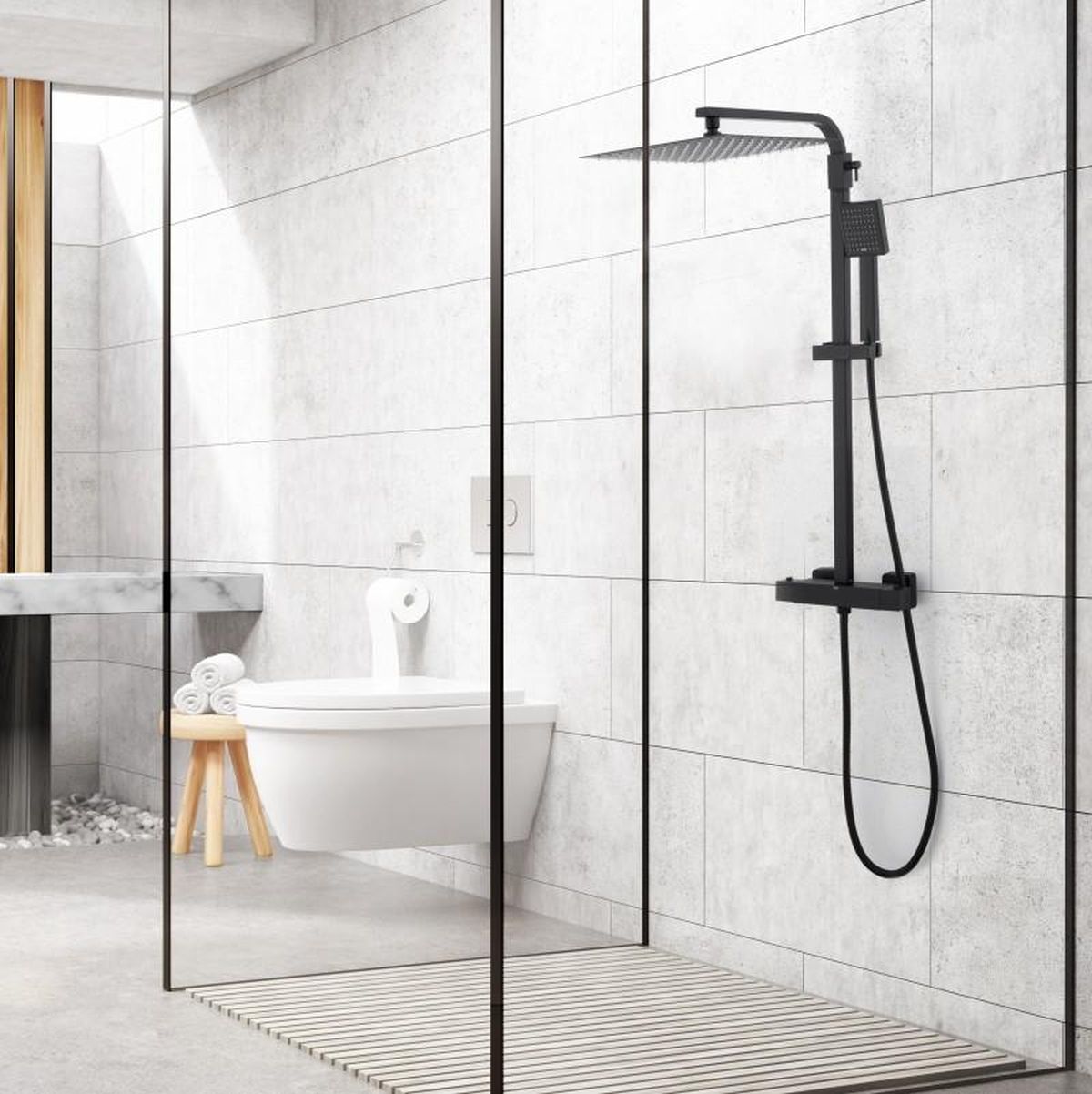 YokaHome Goba zestaw prysznicowy ścienny termostatyczny z deszczownicą czarny mat BP.GOBA-THERM-30-BLK - Wysyłka w 24h