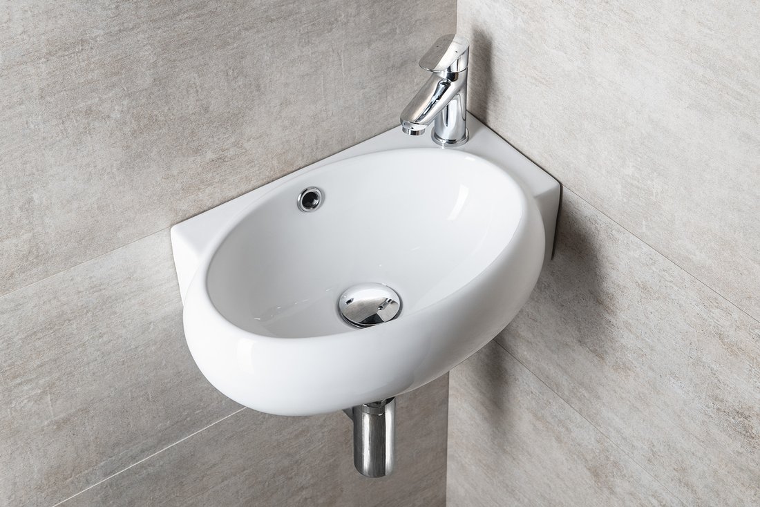 Sapho Small Riberra umywalka 43x28,5 cm ścienna asymetryczna biała AR497
