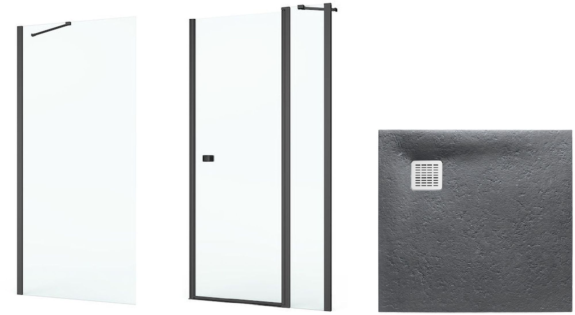 Zestaw Roca Capital kabina prysznicowa 90x90 cm kwadratowa MaxiClean z brodzikiem Terran szary łupek (AM4609016M, AM4409016M, ...