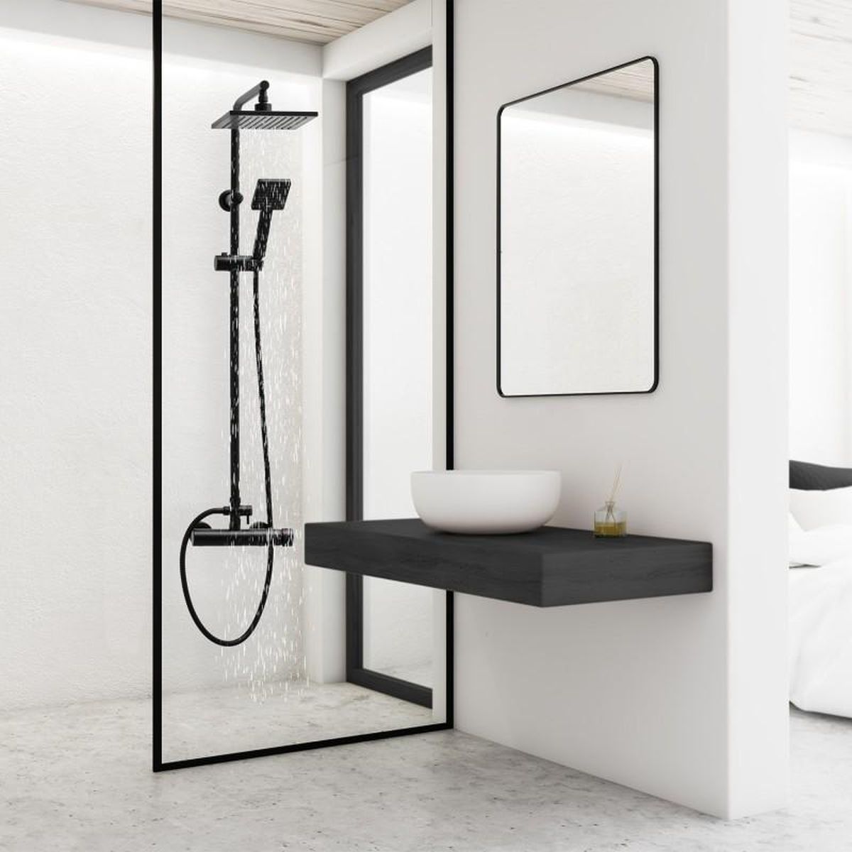 YokaHome Tiki zestaw prysznicowy ścienny z deszczownicą czarny mat BP.TIKI-BLK
