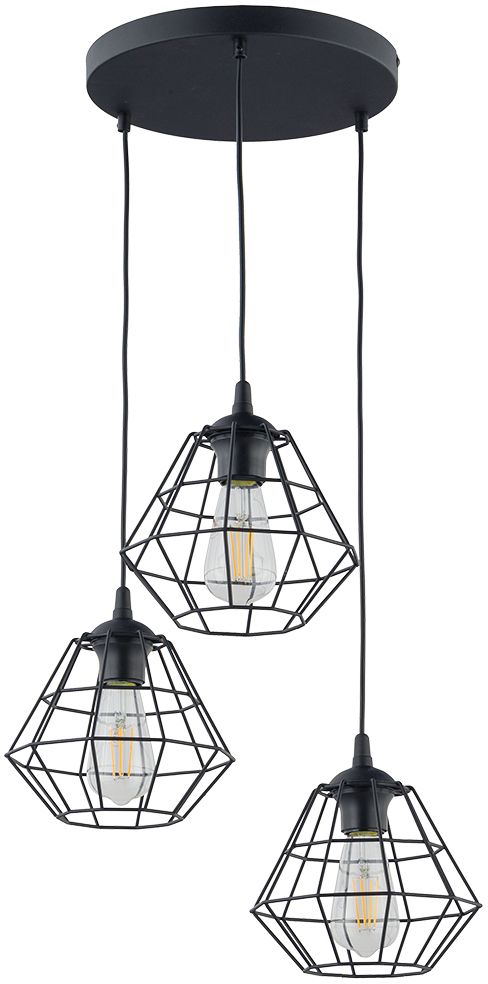 TK Lighting Diamond lampa wisząca 3x15 W czarna 6204