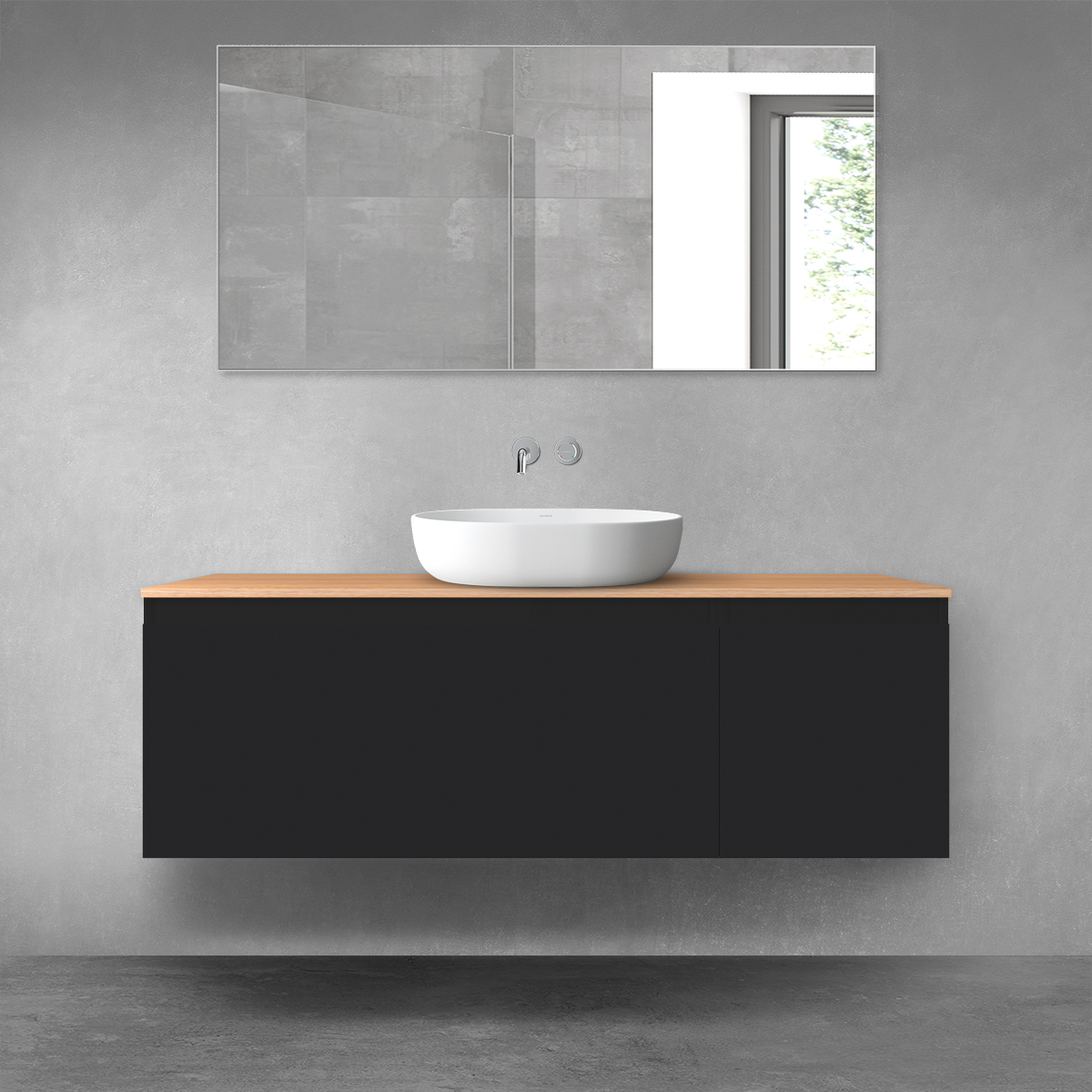 Oltens Vernal zestaw mebli łazienkowych 140 cm z blatem czarny mat/dąb 68314300 - Wysyłka w 24h