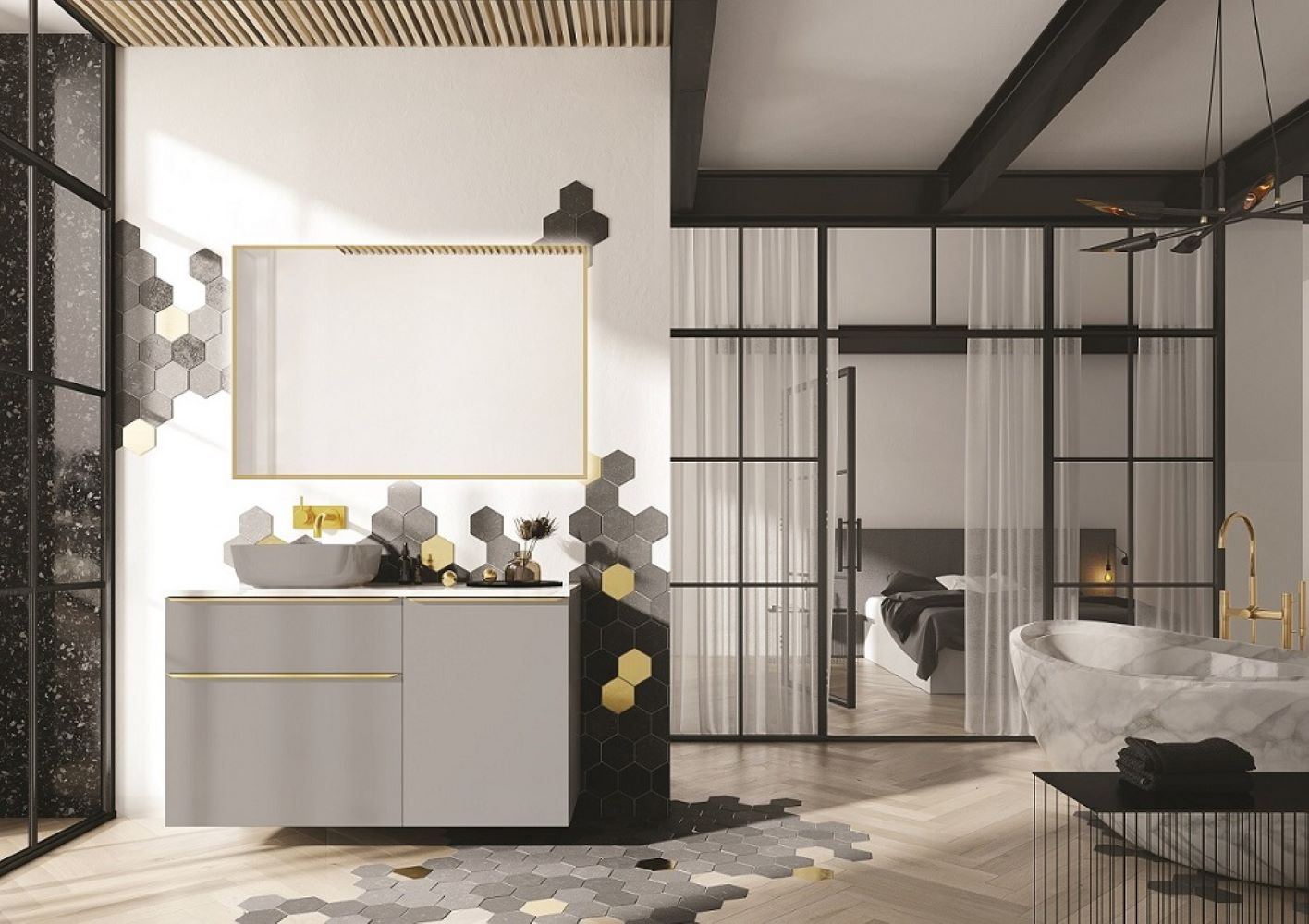 Elita Sharon Square lustro 120x80 cm prostokątne z oświetleniem złoty RE061203015570