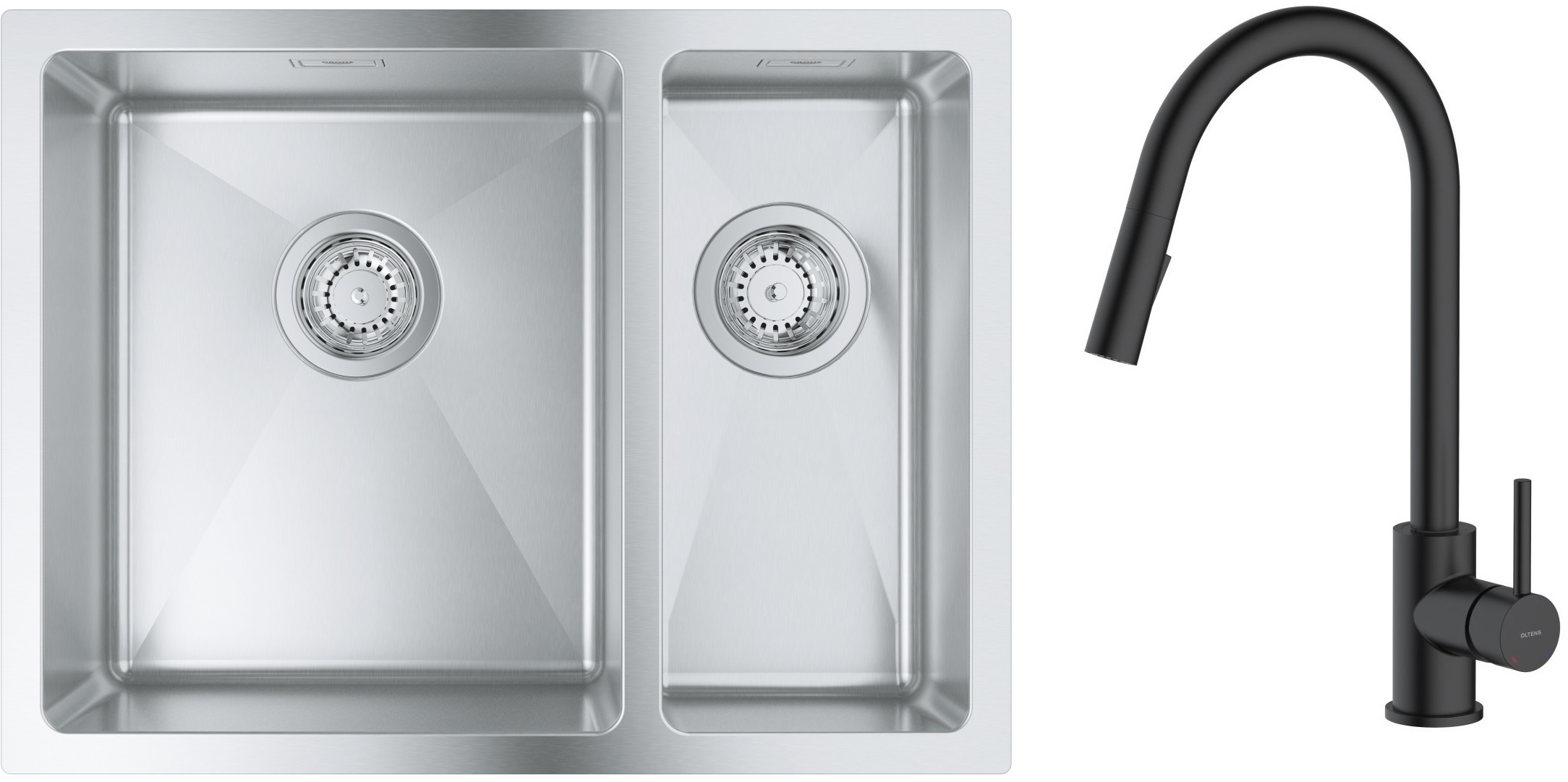 Zestaw Grohe K700 zlewozmywak 59,5x45 cm z baterią kuchenną Oltens Litla stal szlachetna/czarny mat (31577SD1, 35204300) - Wysyłka w 24h