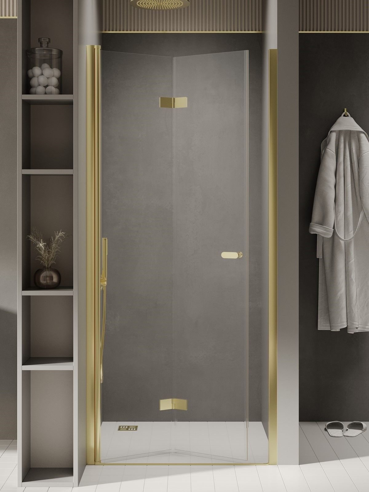 New Trendy New Soleo Light Gold drzwi prysznicowe 80 cm składane złoty połysk/szkło przezroczyste D-0462A