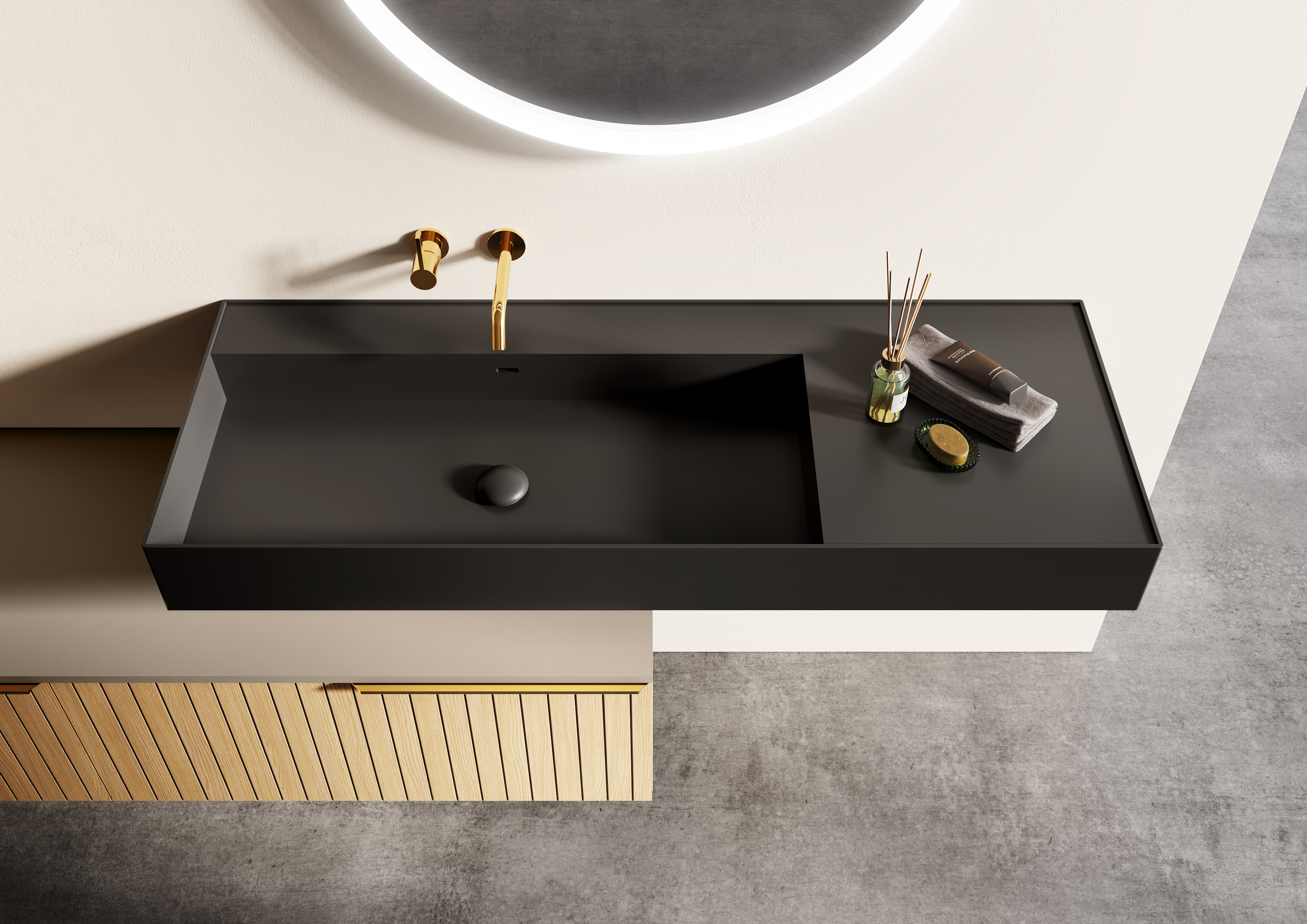 Elita Level umywalka 120,5x45,5 cm prostokątna ścienna lewa black matt RE041461197160