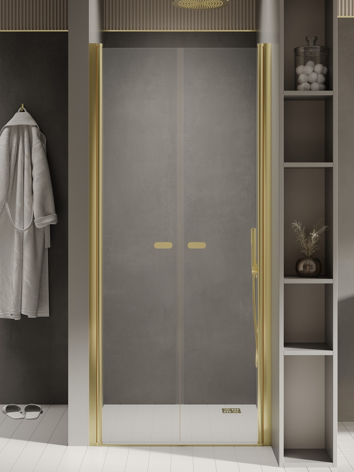 New Trendy New Soleo Light Gold drzwi prysznicowe 80 cm uchylne złoty połysk/szkło przezroczyste D-0455A