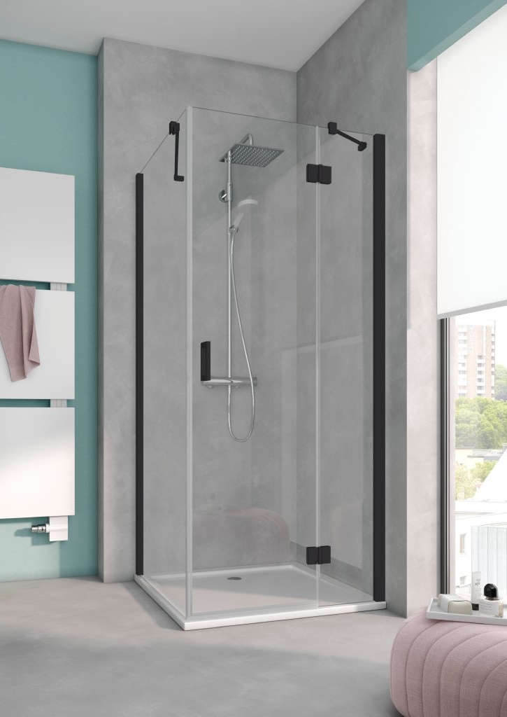 Kermi Osia OS STR drzwi prysznicowe 80 cm prawe czarny soft/szkło przezroczyste OSSTR080203PK