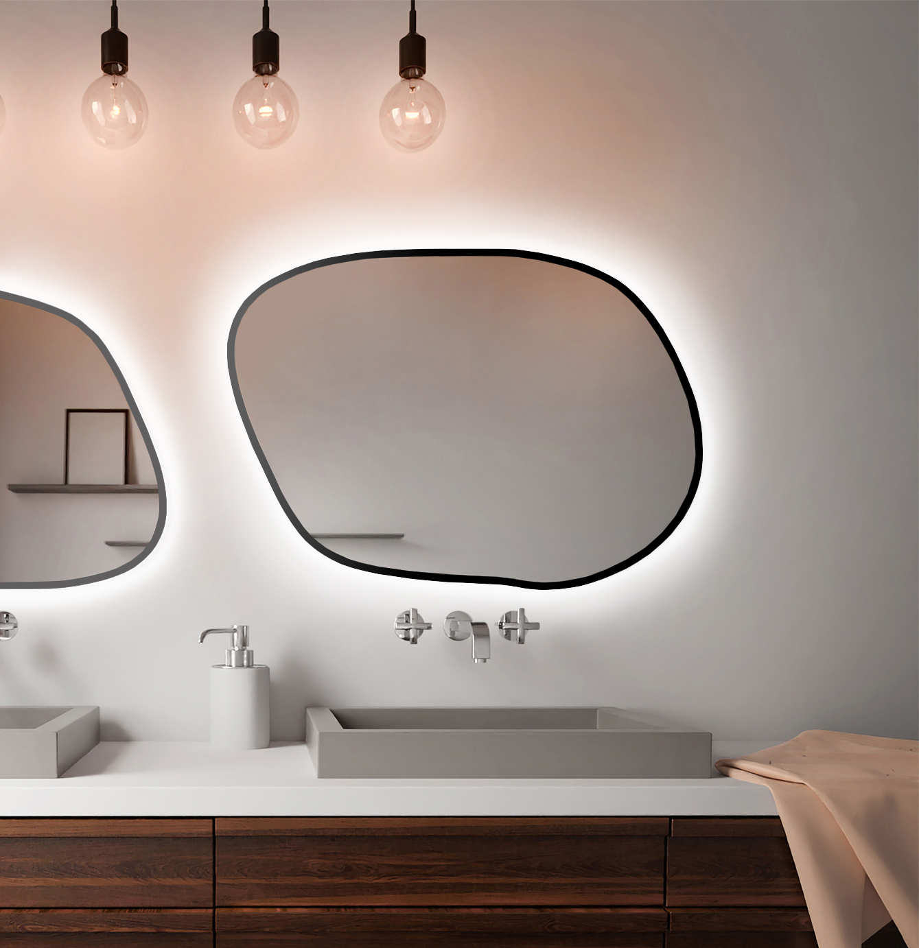 Baltica Design Bright Stain IV lustro 90x64 cm czarne barwa światła ciepła z włącznikiem bezdotykowym