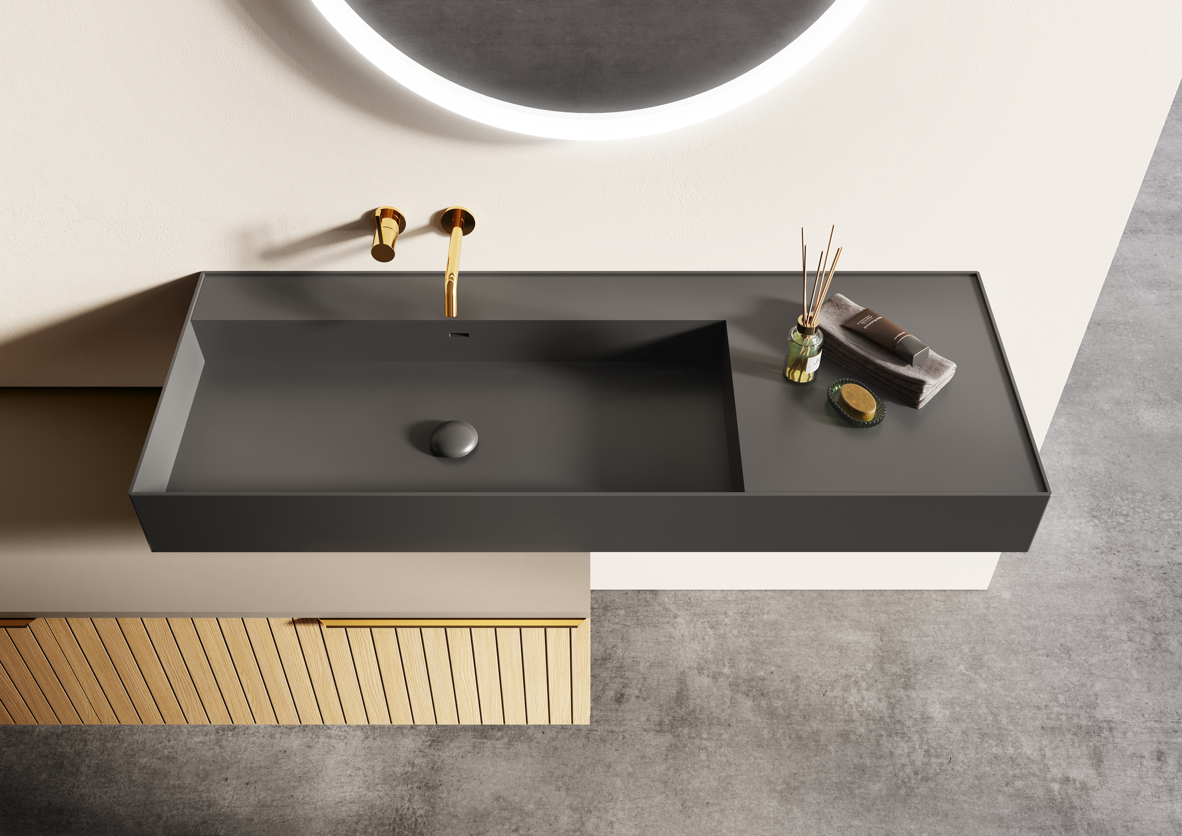 Elita Level umywalka 120,5x45,5 cm prostokątna ścienna lewa anthracite matt RE041461196010