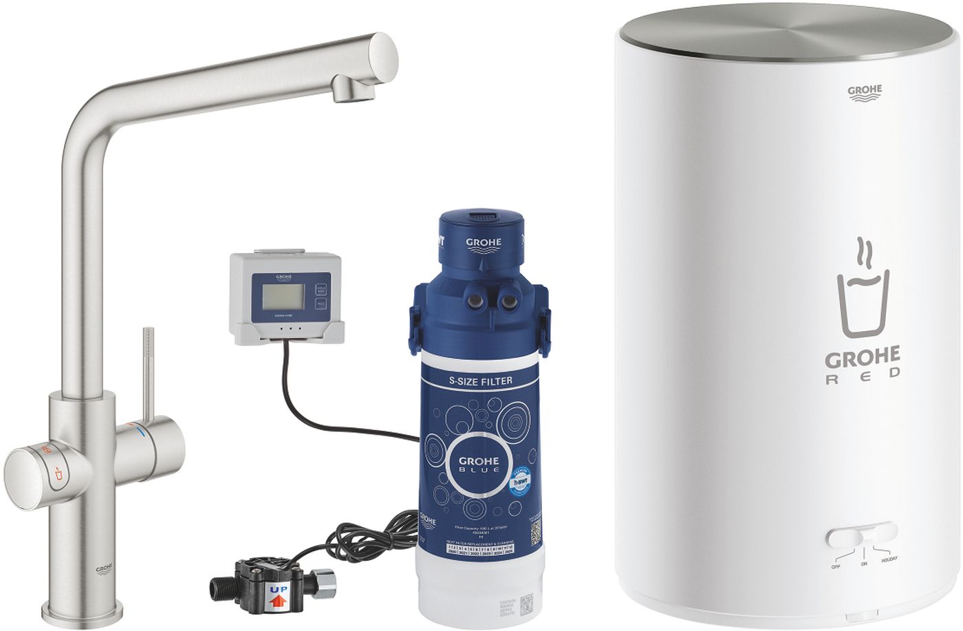Grohe Red bateria kuchenna z bojlerem stojąca SuperSteel stal 30327DC1