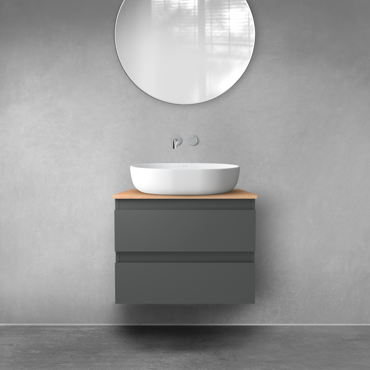 Oltens Vernal szafka 60 cm podumywalkowa wisząca z blatem grafit mat/dąb 68124400 - Wysyłka w 24h