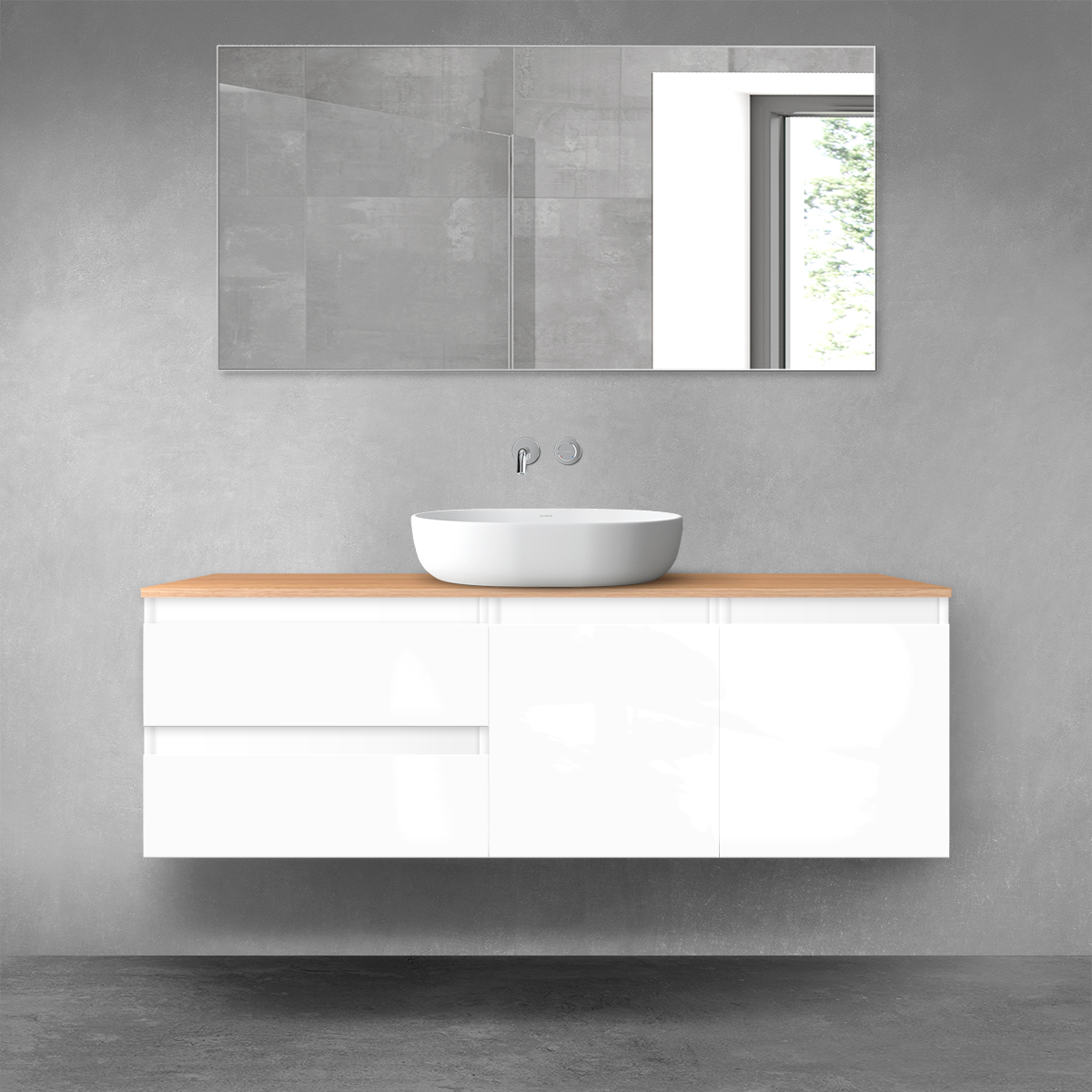 Oltens Vernal zestaw mebli łazienkowych 140 cm z blatem biały połysk/dąb 68273000 - Wysyłka w 24h