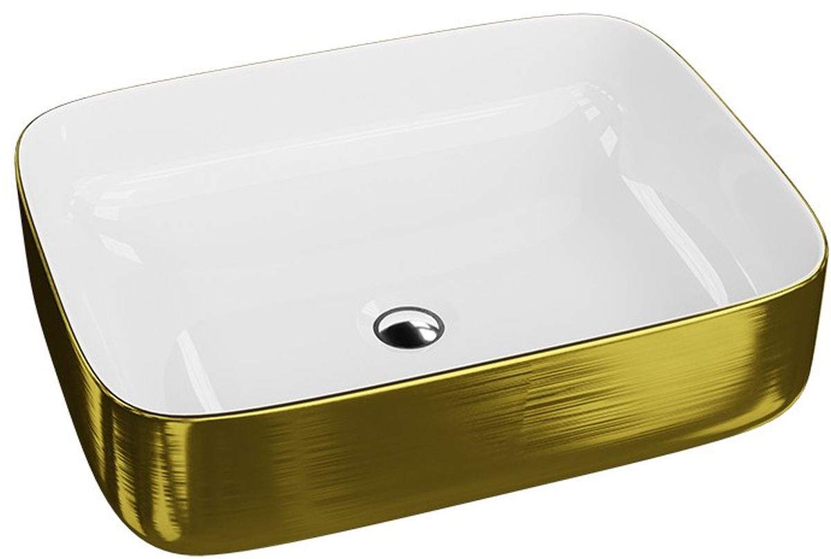 LaVita Galera Brushed Gold umywalka 50,5x40 cm nablatowa prostokątna złoty szczotkowany/biały połysk