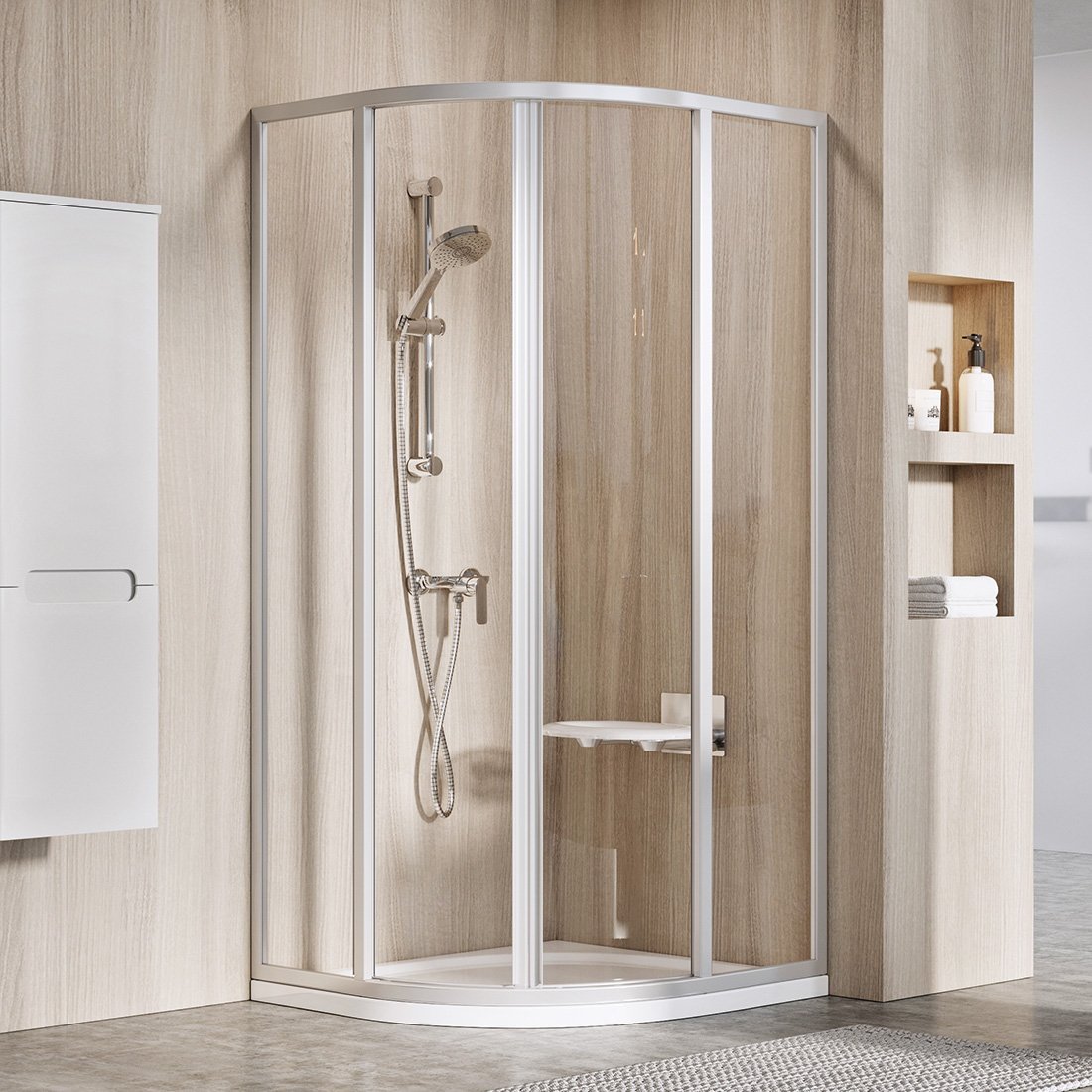 Ravak Supernova SKCP4-80 kabina prysznicowa 80x80 cm półokrągła satyna/szkło przezroczyste 3114OU02Z1