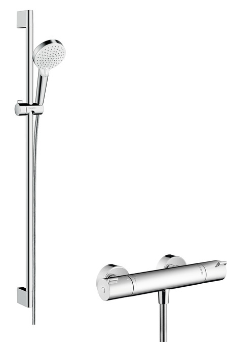 Hansgrohe Crometta zestaw prysznicowy ścienny termostatyczny biały/chrom 27813400