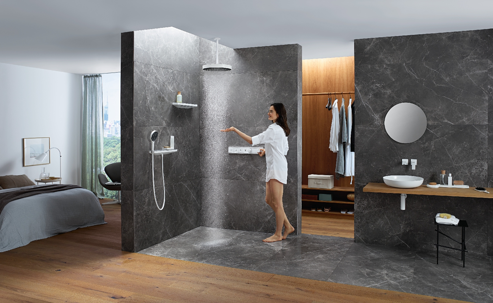 Hansgrohe RainSelect bateria wannowo-prysznicowa podtynkowa termostatyczna złoty optyczny polerowany 15381990