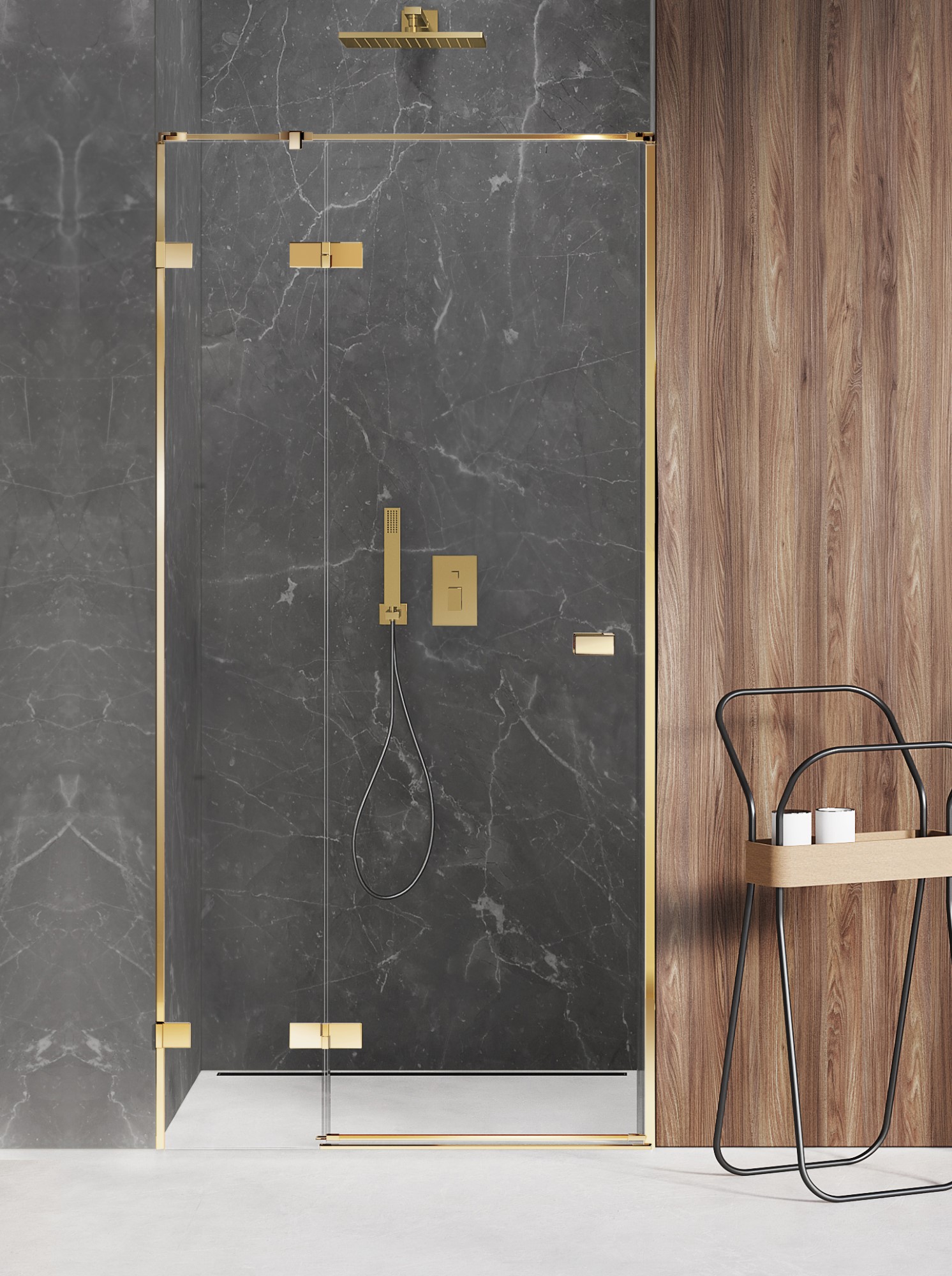 New Trendy Avexa Gold Shine drzwi prysznicowe 90 cm wnękowe lewe złoty połysk/szkło przezroczyste EXK-1632