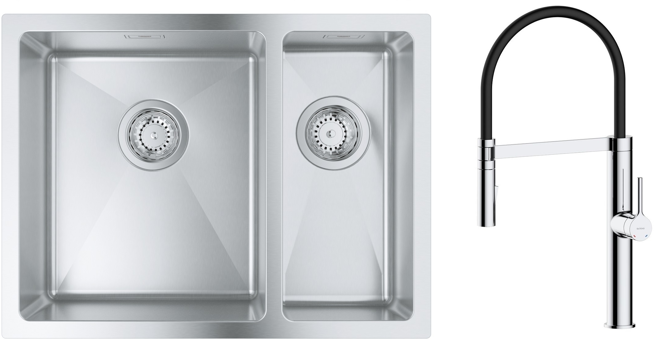 Zestaw Grohe K700 zlewozmywak 59,5x45 cm z baterią kuchenną Oltens Borga stal szlachetna/chrom/czarny (31577SD1, 35207100) - Wysyłka w 24h