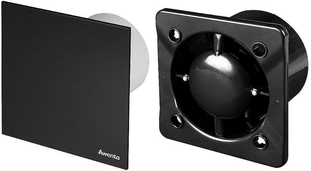 Zestaw Awenta System+ Silent 100H wentylator ścienno-sufitowy z panelem ozdobnym czarny/czarny połysk (KWS100CZ, PTCB100P)